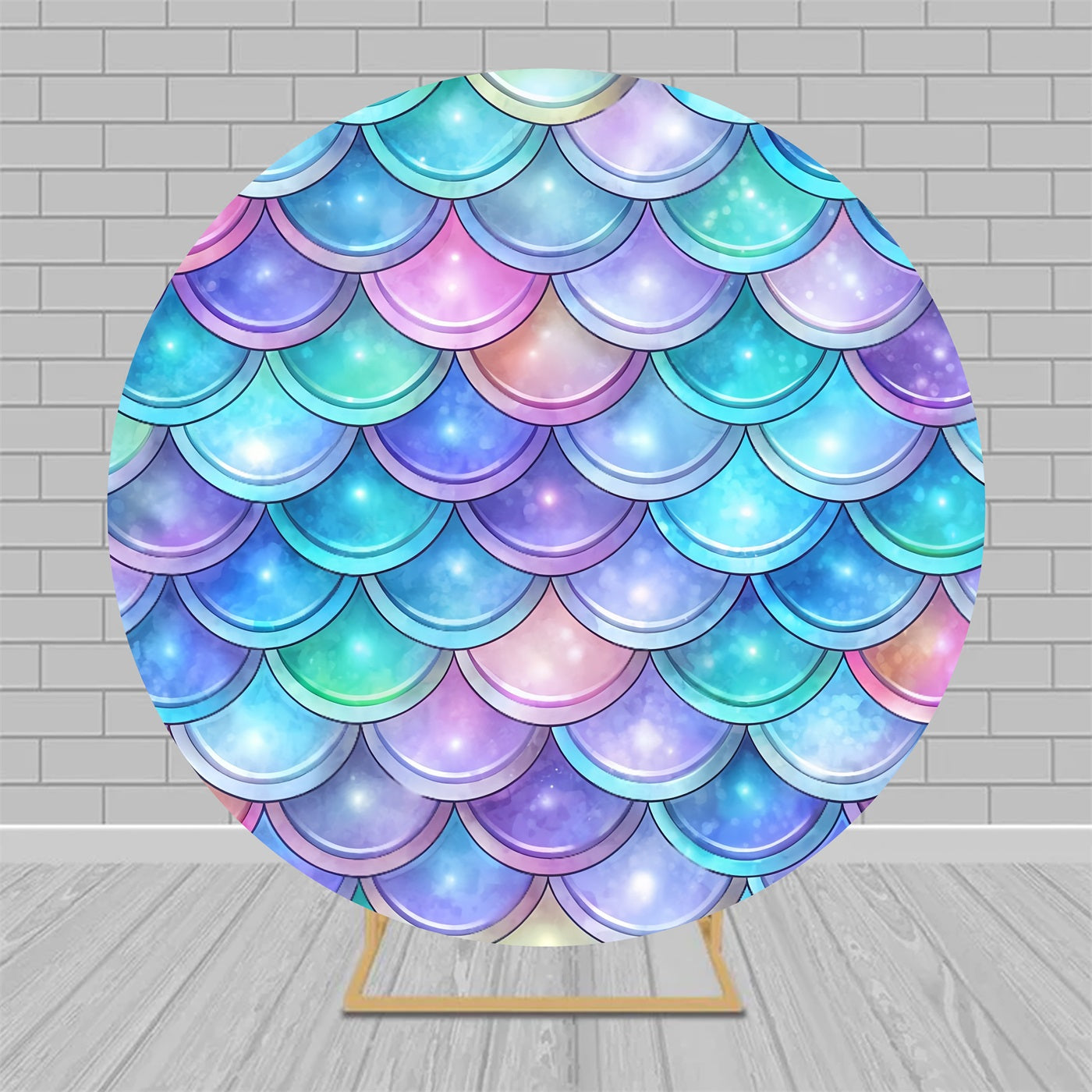 Round Backdrop Kit Iridescent Blue Mermaid Scales Party Decor Backdrop MRR9-159