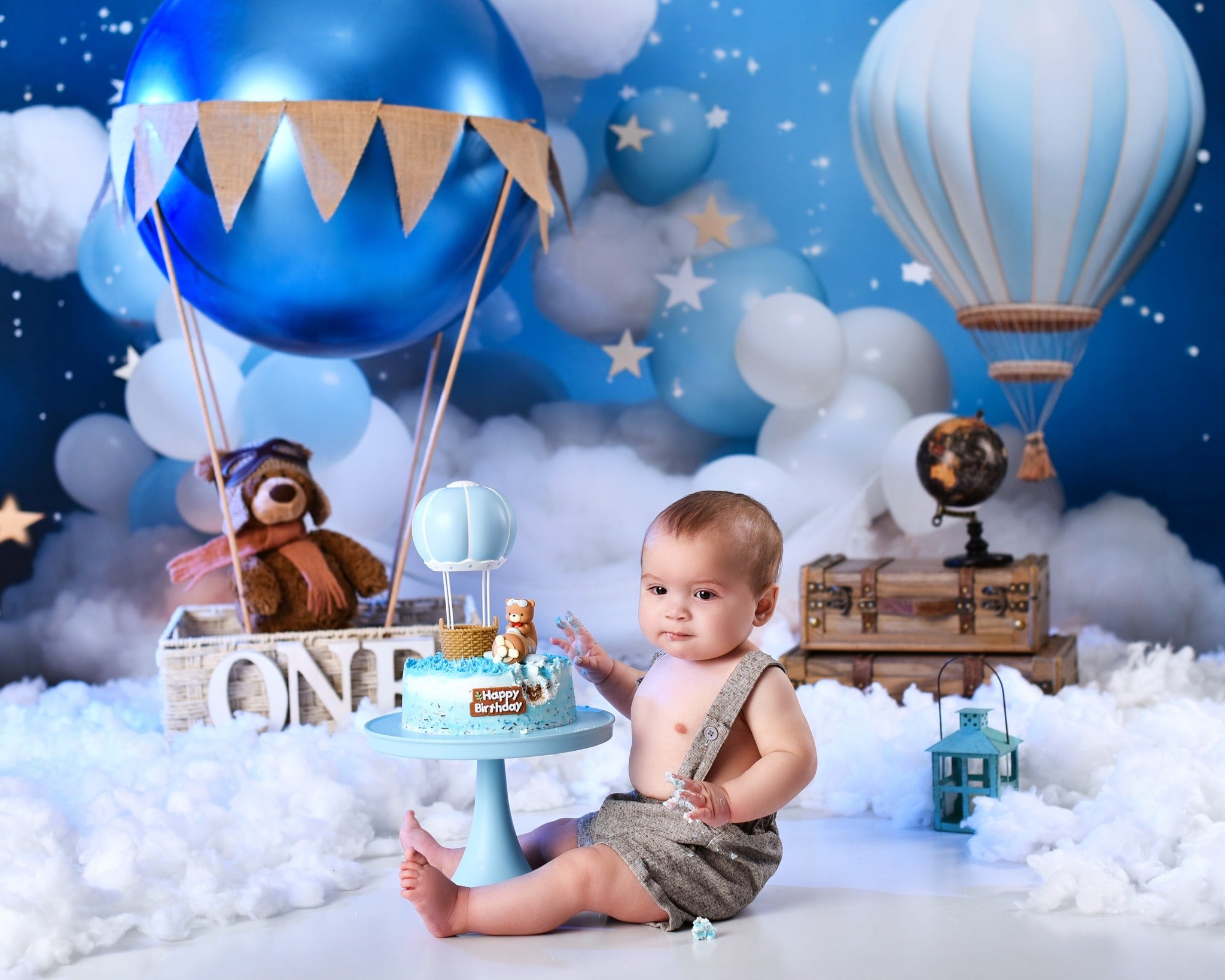 Stars Backdrop Blue Sky Balloon Clouds Newborn Photoshoot Backdrop MRR9-15