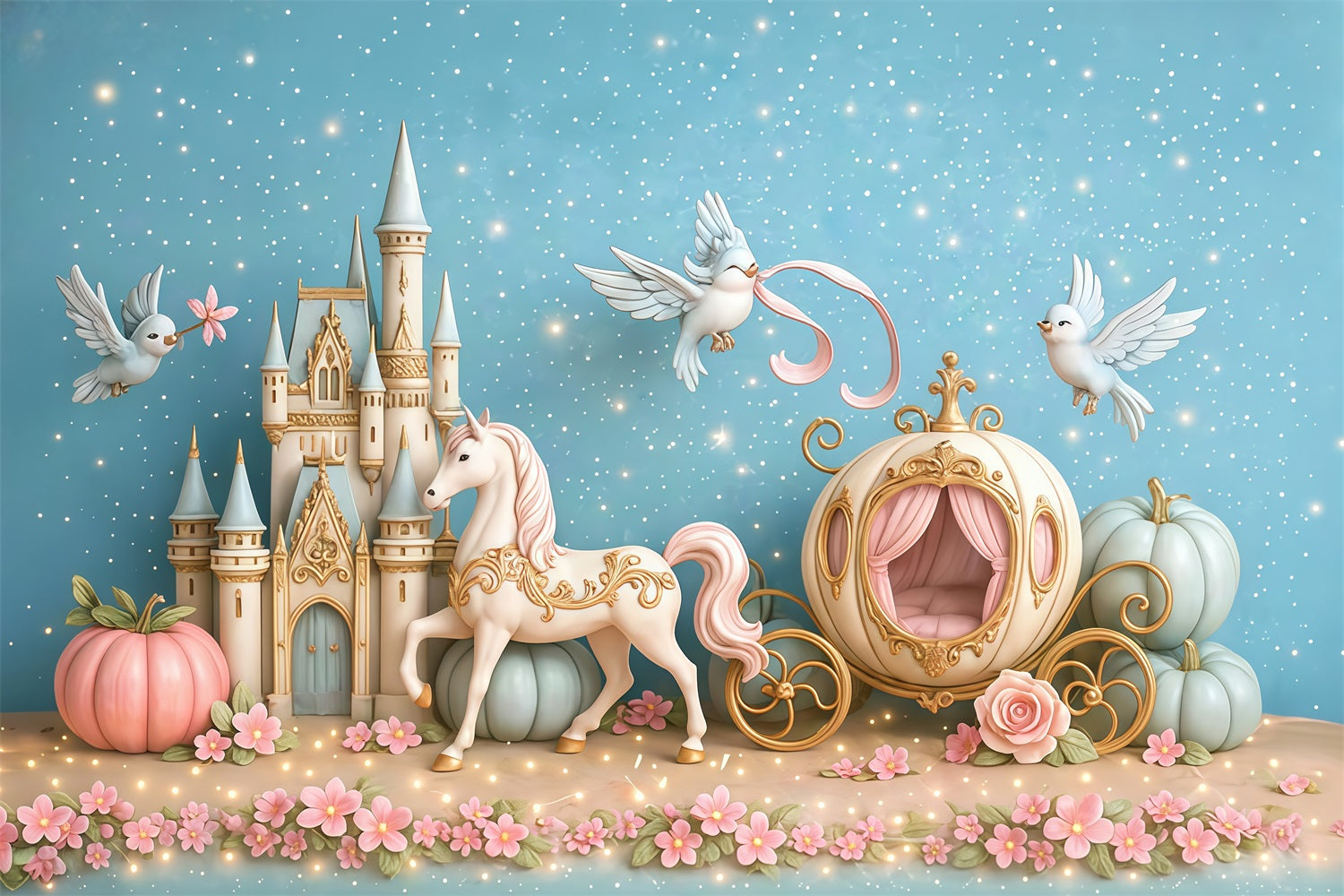 Castle Backdrop Fairy Tale Castle Carriage Newborn Photo Backdrop MRR9-16