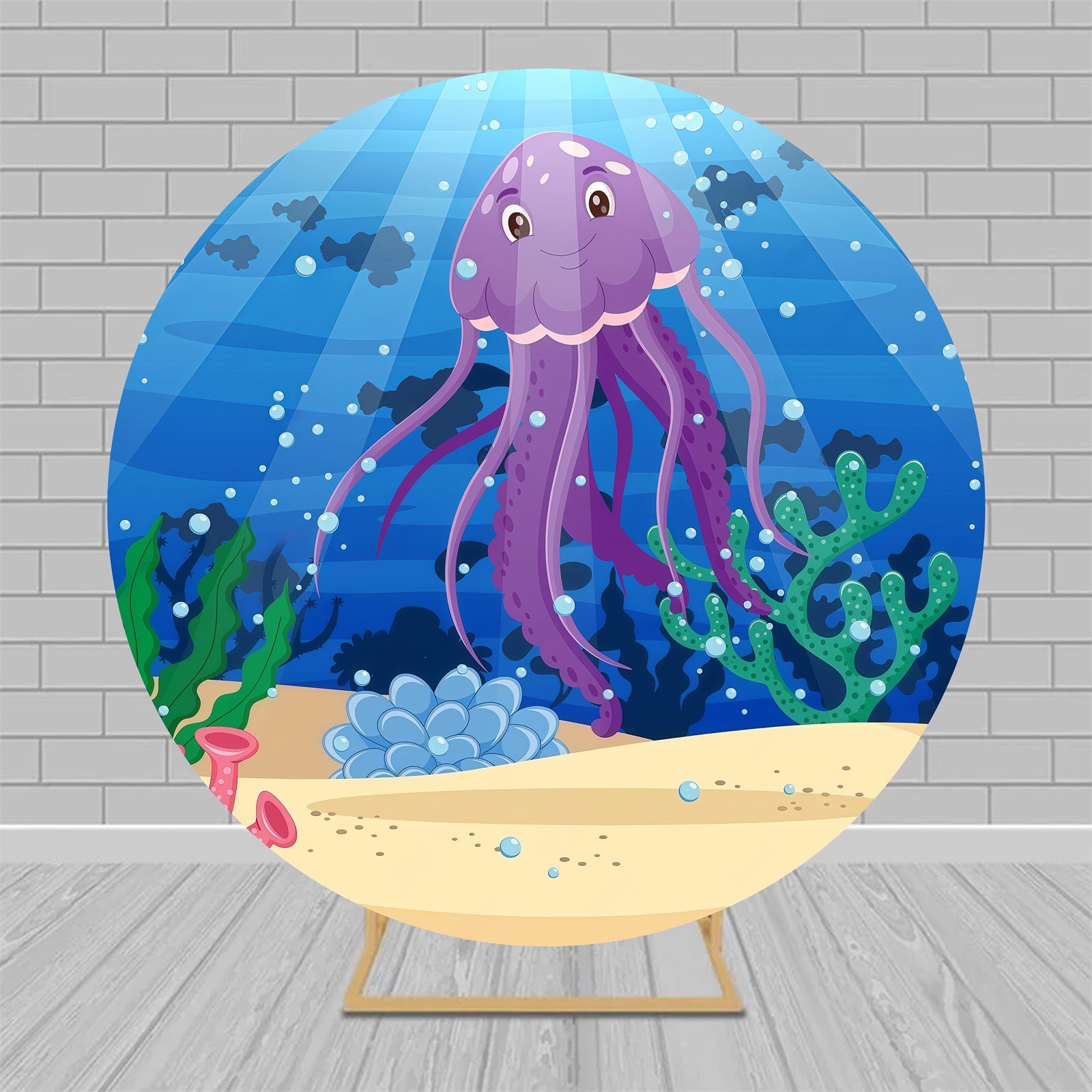 Round Backdrop Kit Underwater Ocean World Cartoon Birthday Backdrops MRR9-162