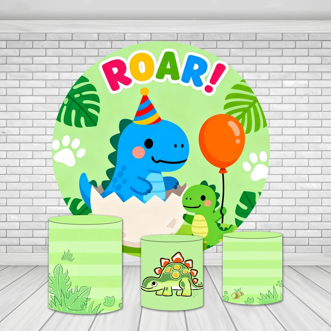 Circle Backdrop Kit Baby Dinosaurs Balloons Cartoon Happy Birthday Backdrop MRR9-163