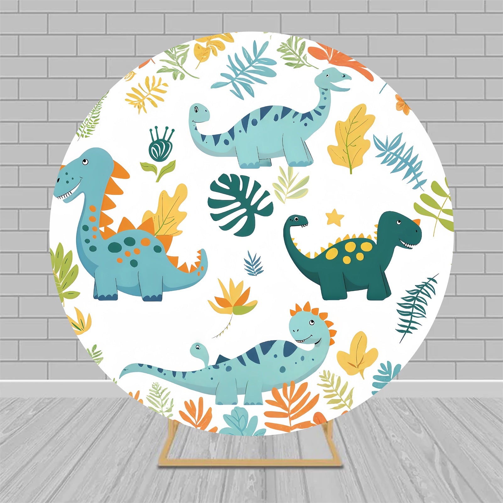 Round Backdrop Kit Colorful Cartoon Dinosaurs Forest Birthday Backdrop MRR9-164