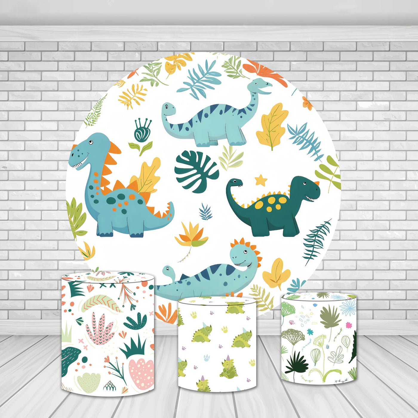 Round Backdrop Kit Colorful Cartoon Dinosaurs Forest Birthday Backdrop MRR9-164
