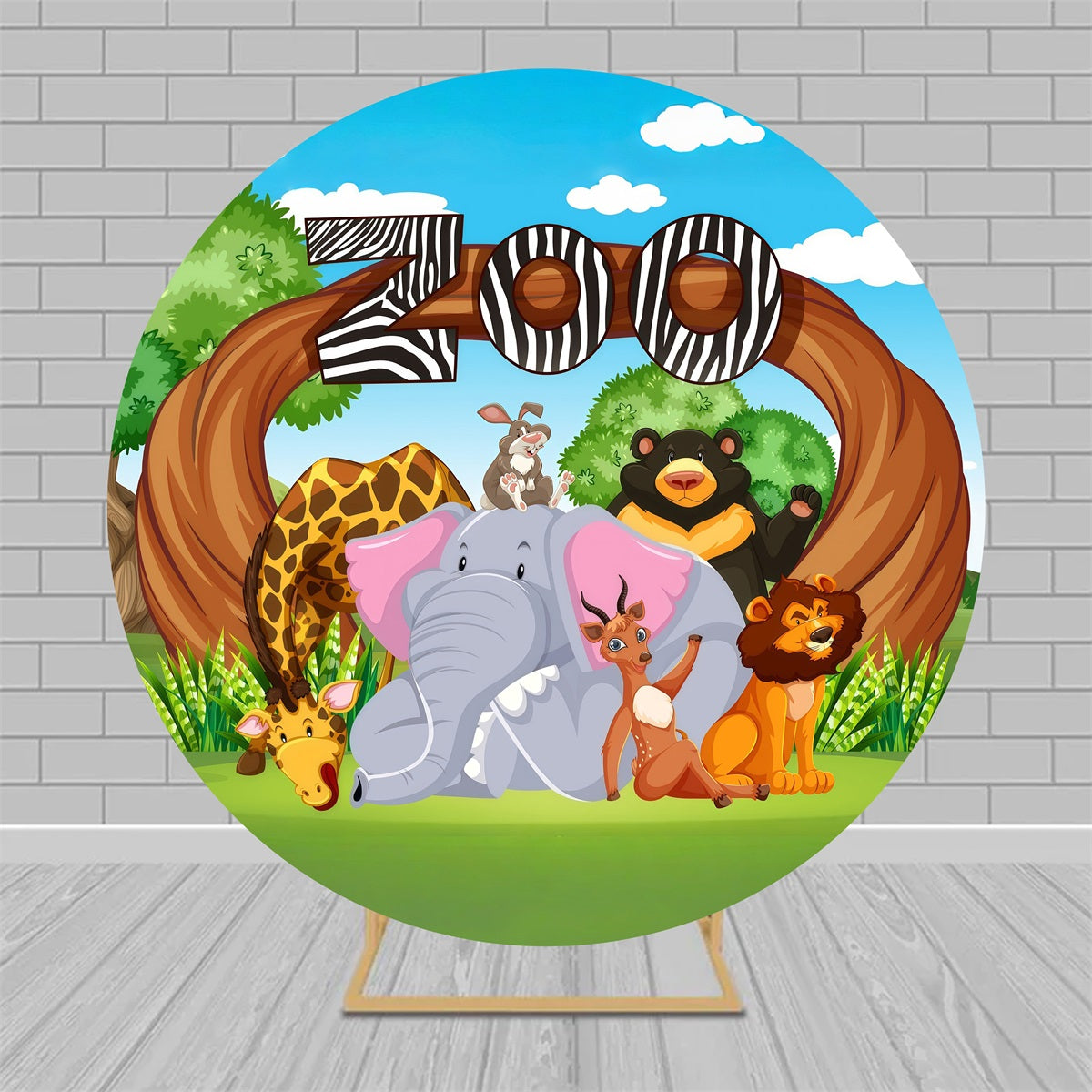 Round Backdrop Kit Jungle Zoo Animals Gathering Baby Shower Backdrop MRR9-165