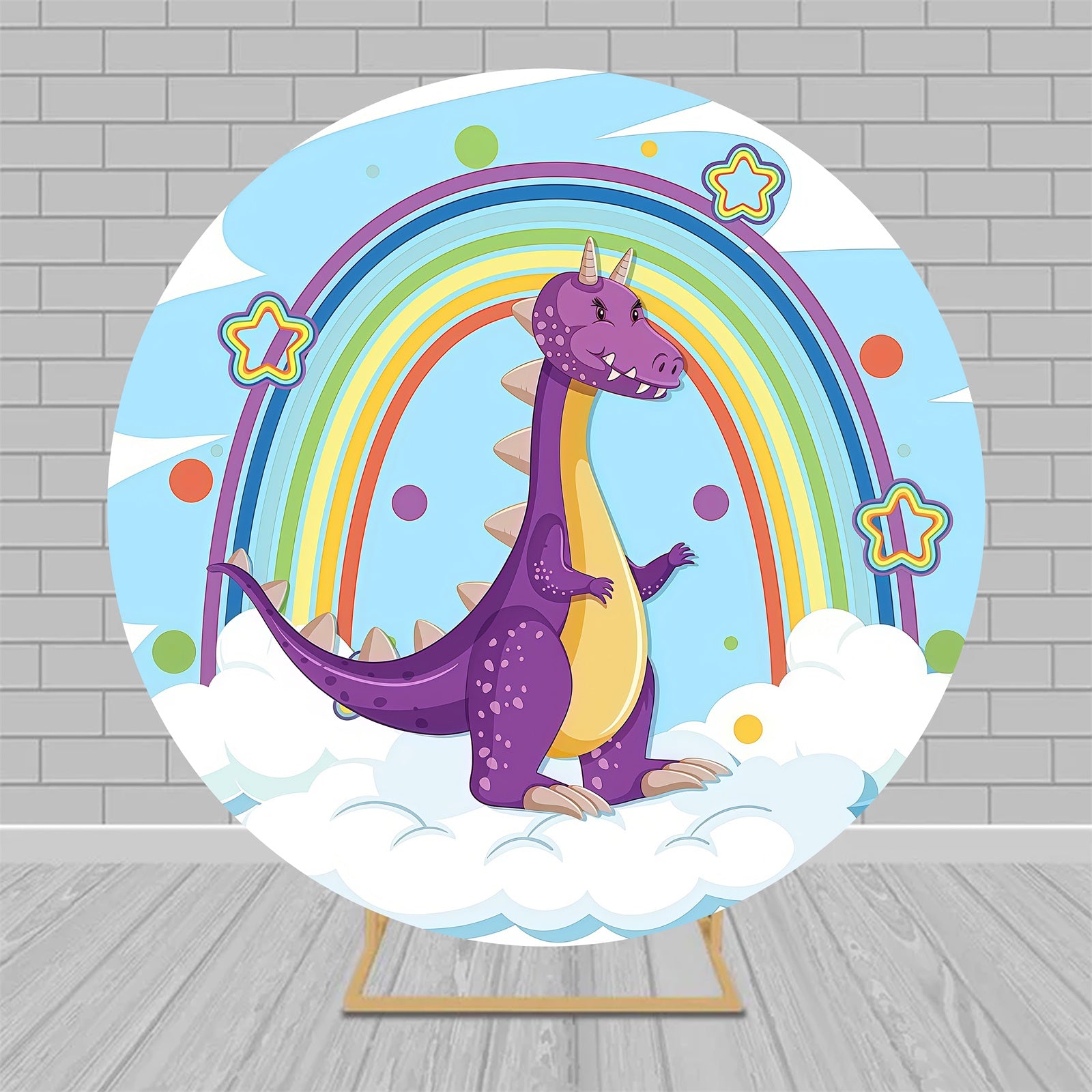 Circle Backdrop Kit Adorable Purple Dragon Rainbow Birthday Backdrop MRR9-168