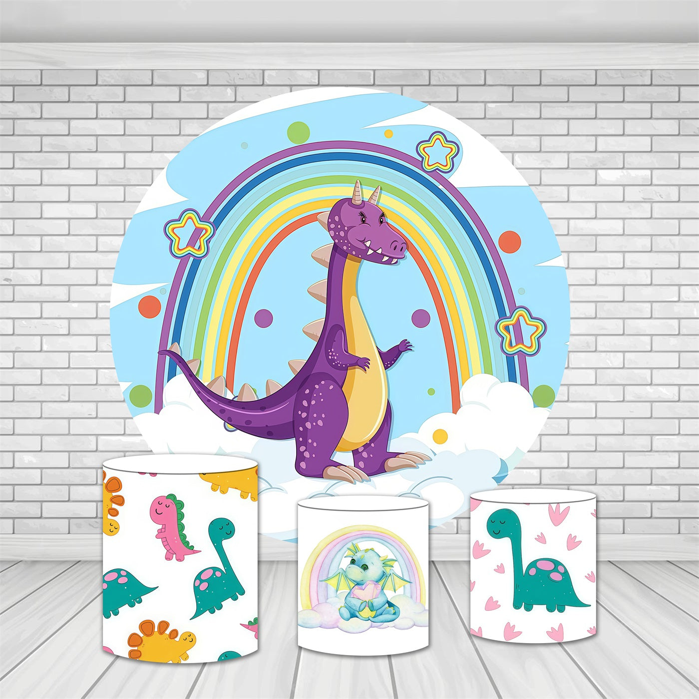 Circle Backdrop Kit Adorable Purple Dragon Rainbow Birthday Backdrop MRR9-168