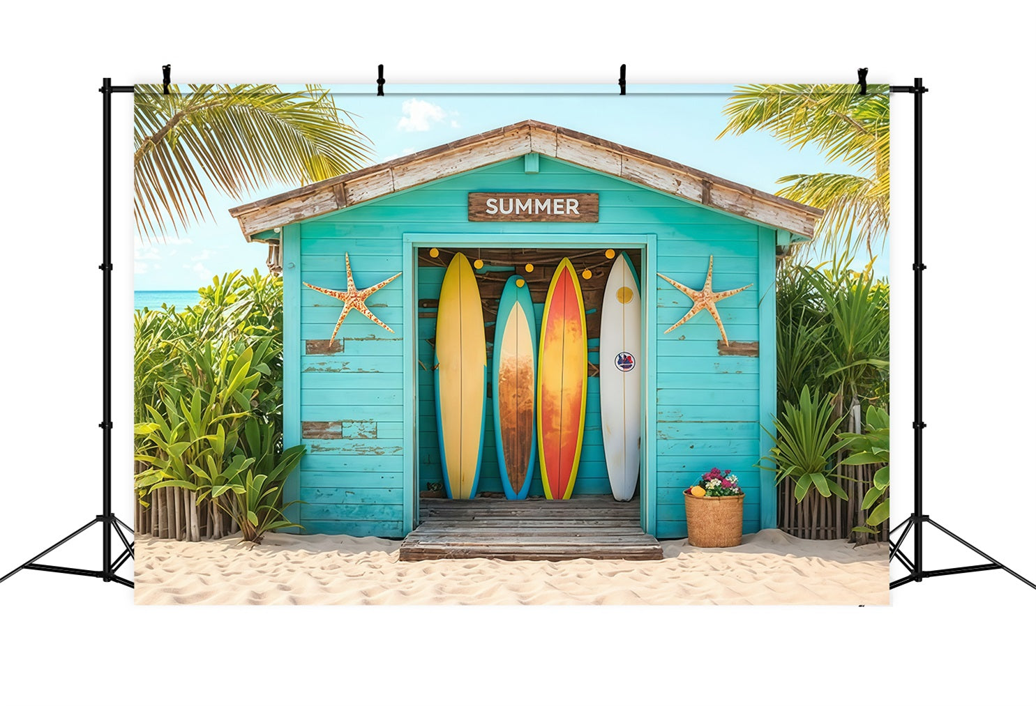 Beach Backdrop Surfboards Tropical Beach Hut Summer Backdrop MRR9-17