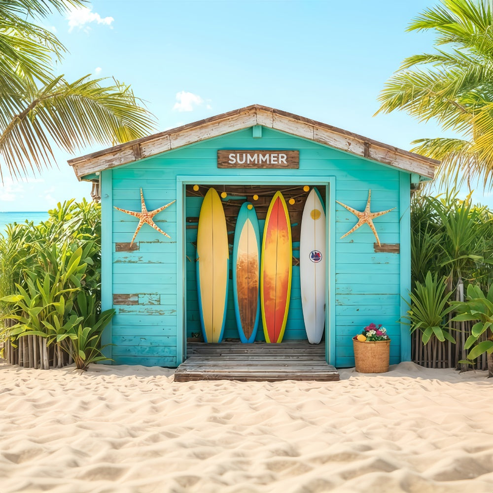 Beach Backdrop Surfboards Tropical Beach Hut Summer Backdrop MRR9-17