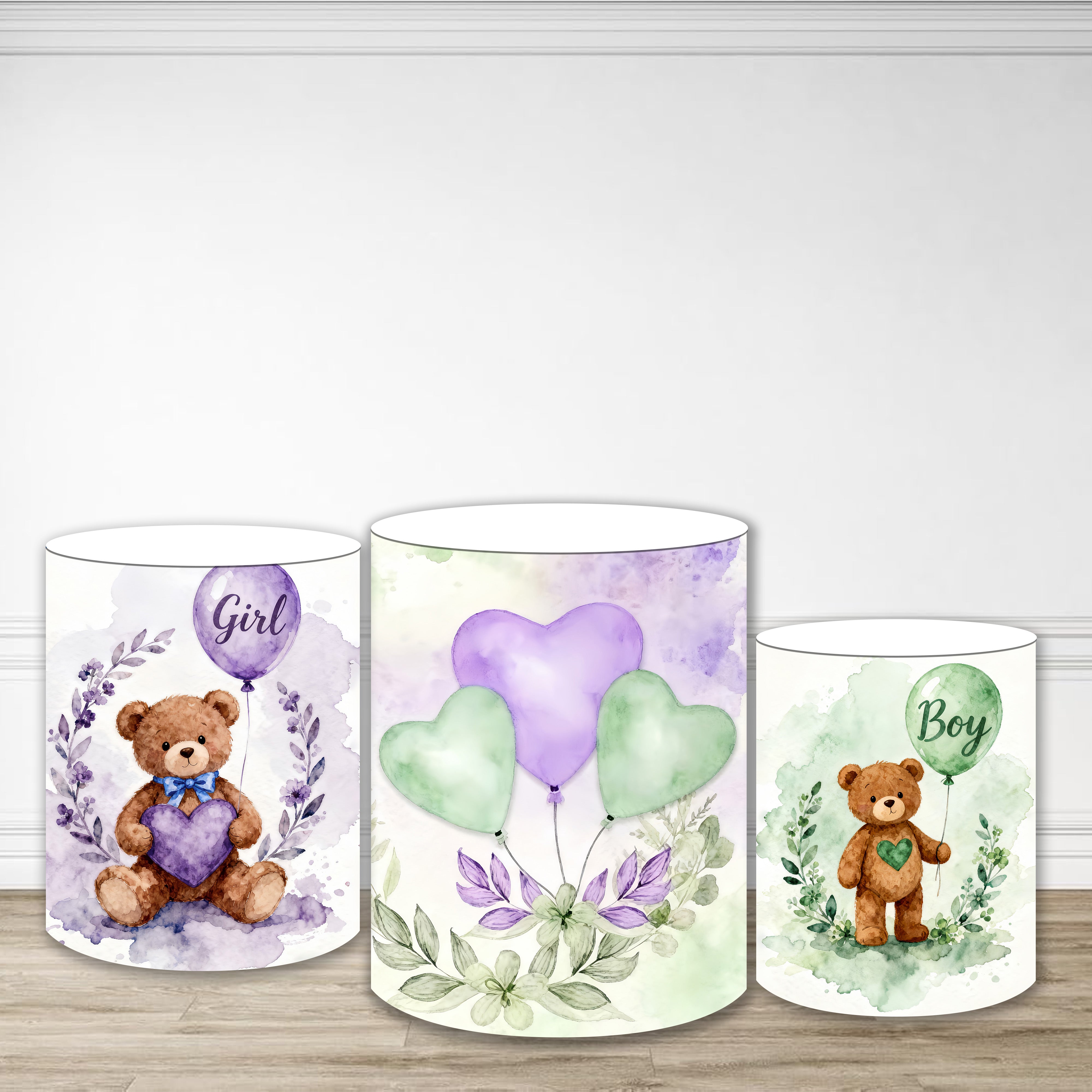 Pedestal Covers Watercolor Teddy Bears Balloons Baby Shower Backdrop MRR9-170