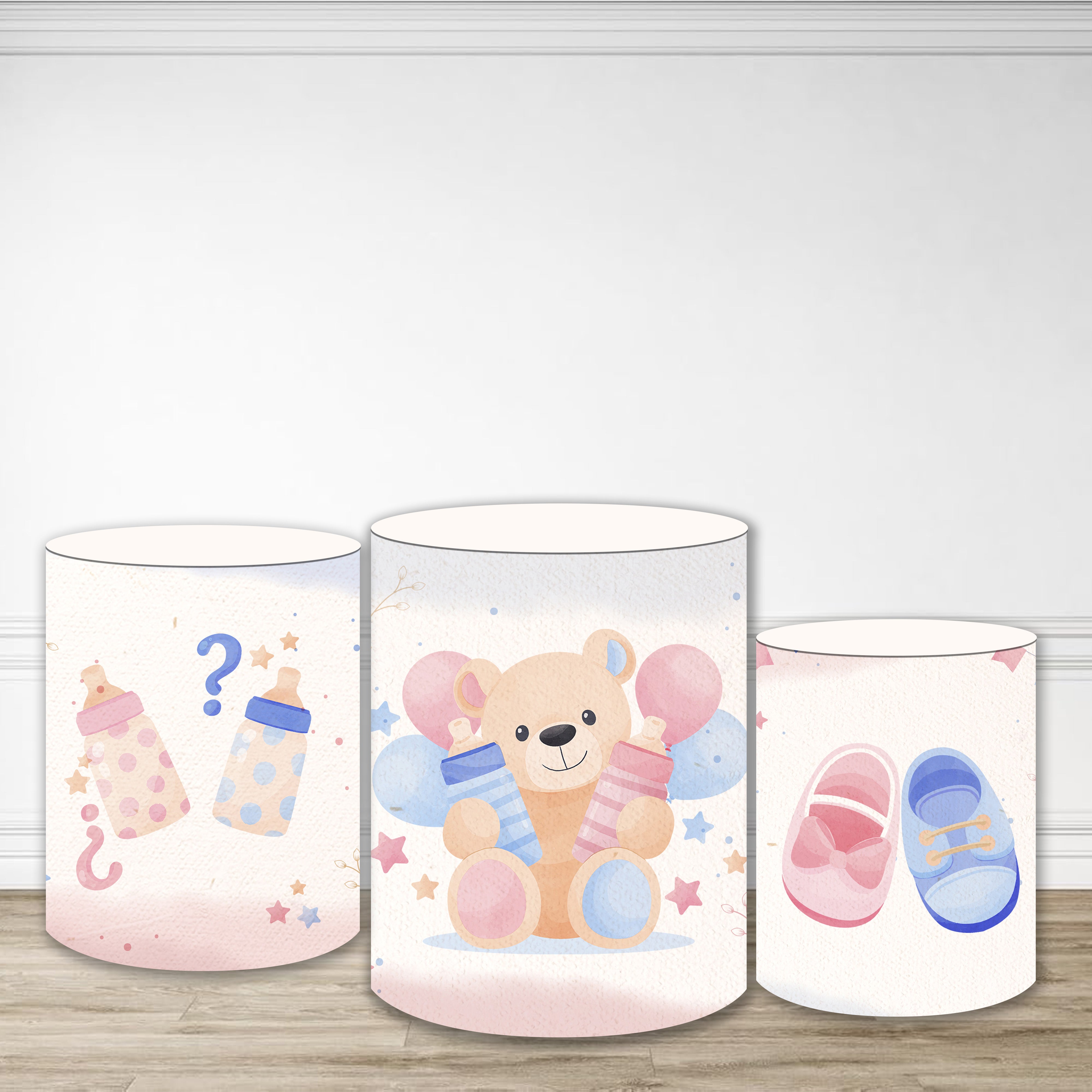 Cylinder Cover Cute Bear Gender Reveal Baby Shower Backdrop MRR9-171