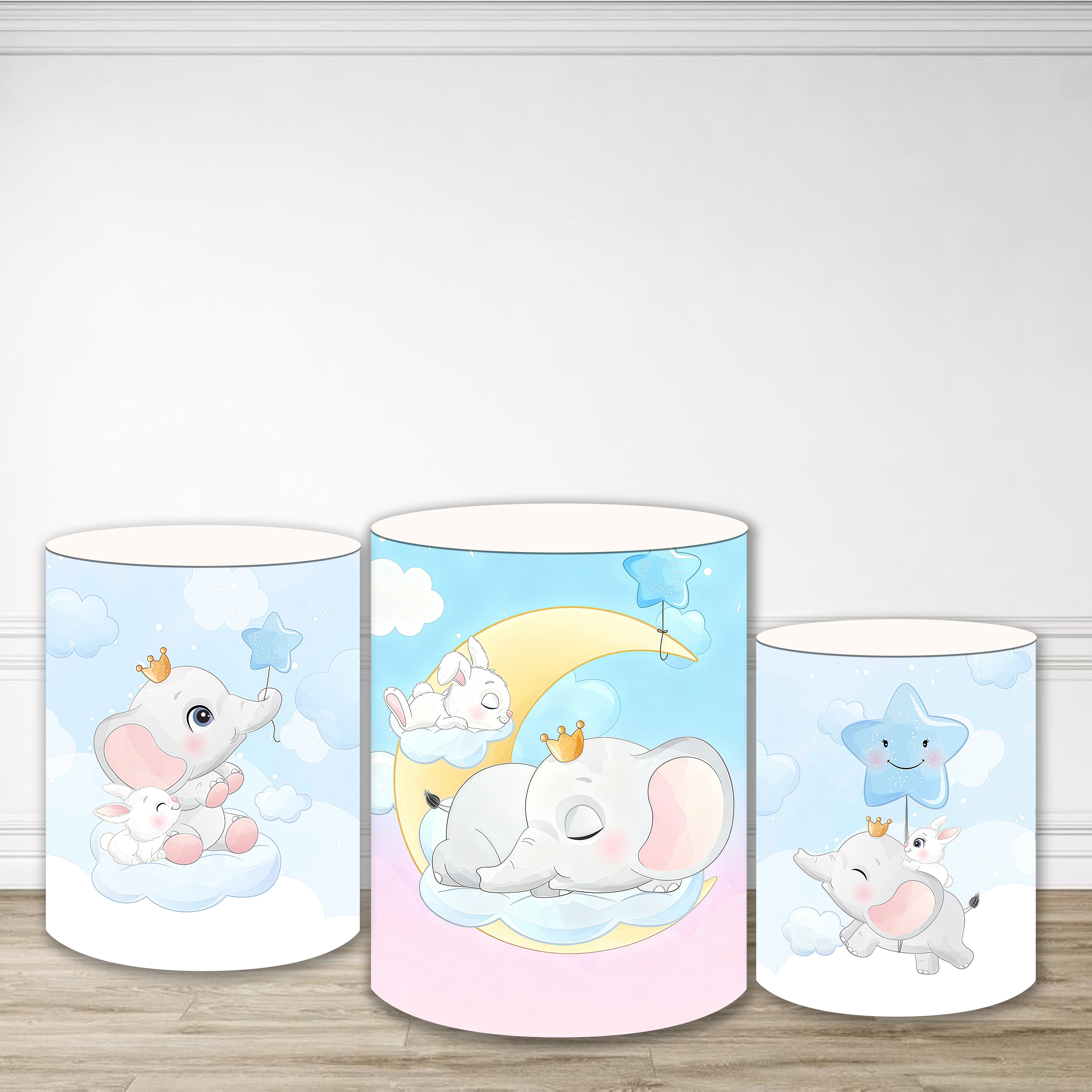 Plinth Cover Sleeping Elephant Bunny Moon Baby Shower Backdrop MRR9-172