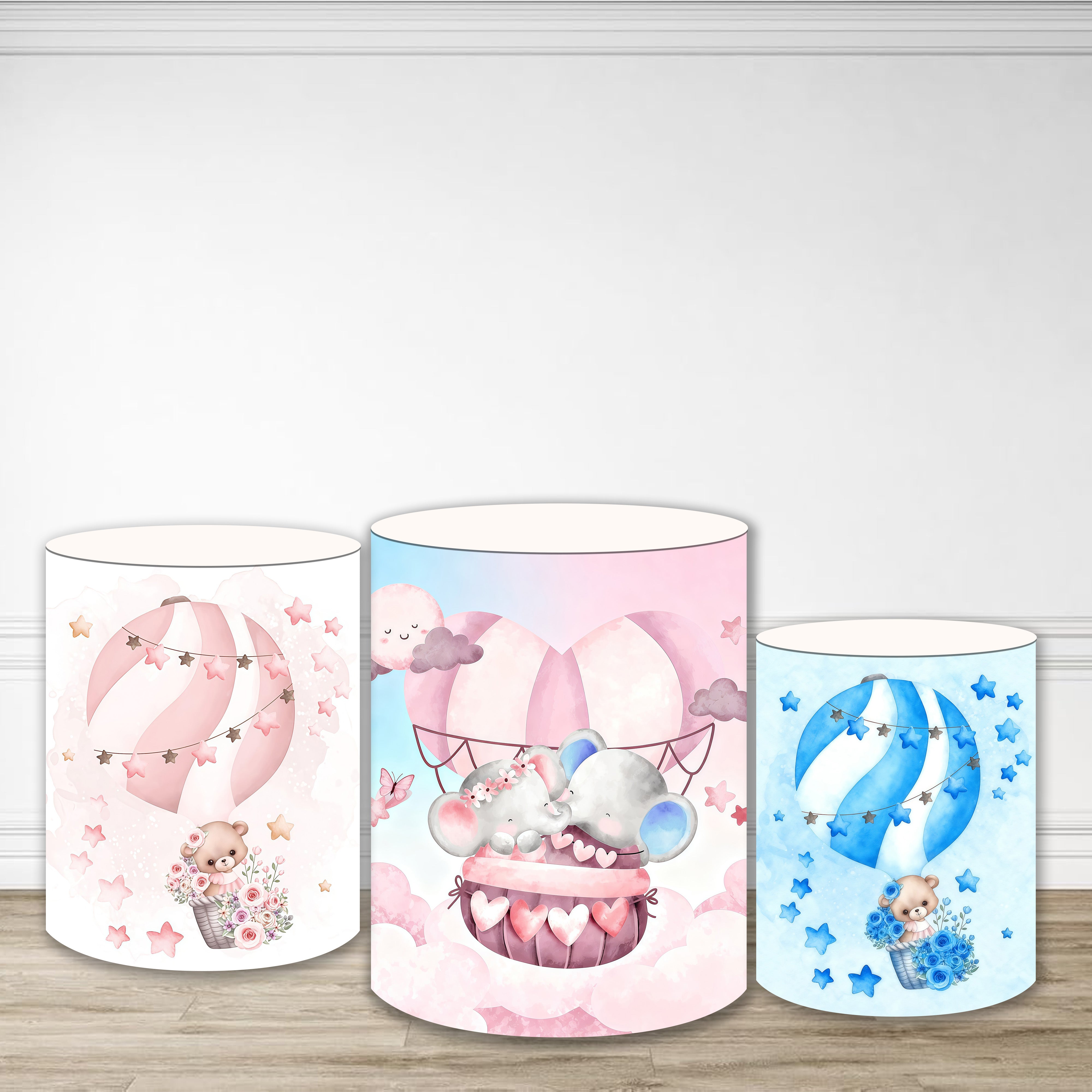 Pillar Cover Pink Blue Hot Air Balloons Baby Shower Backdrop MRR9-173