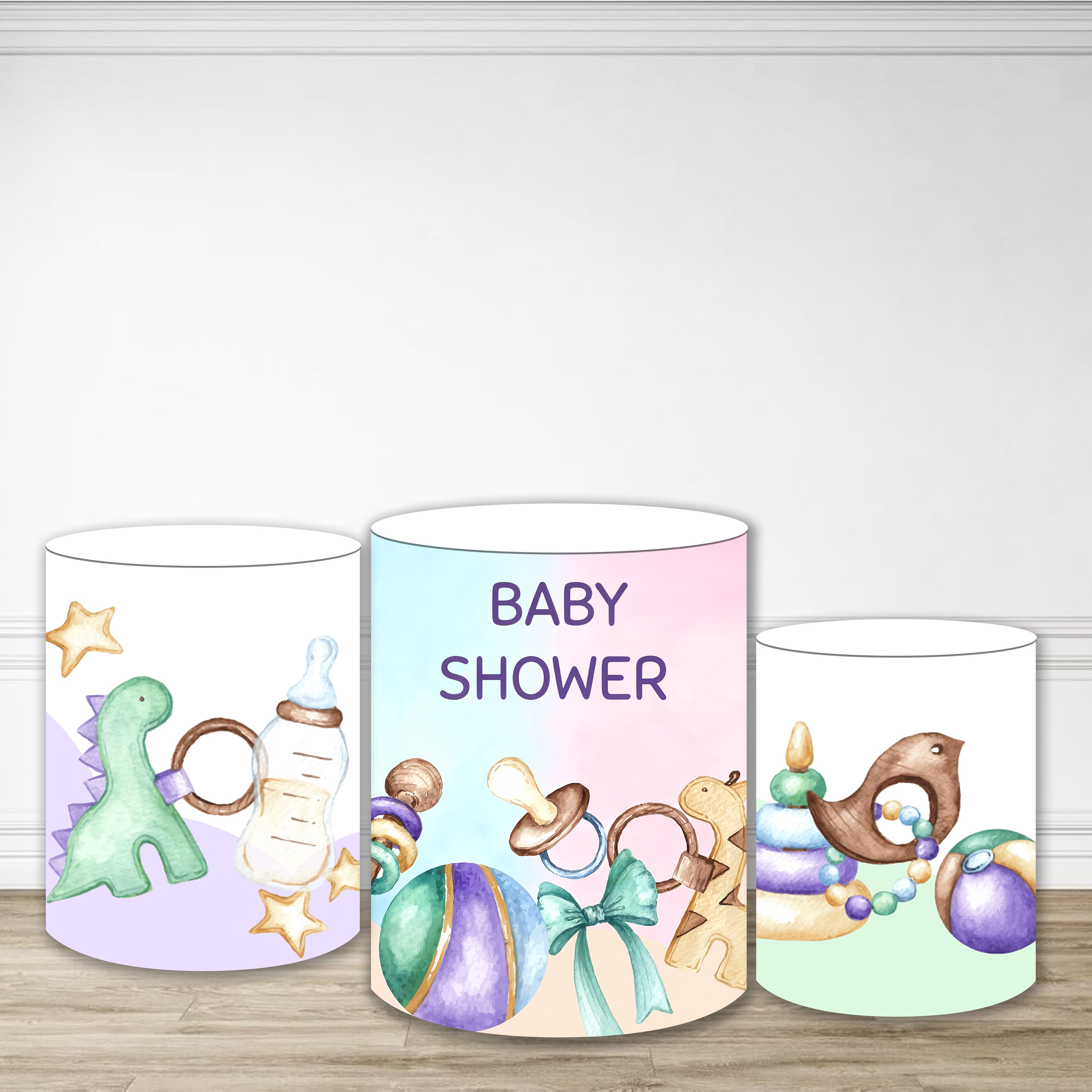 Plinth Cylinder Cover Kit Watercolor Pastel Baby Toys Baby Shower Backdrop MRR9-174