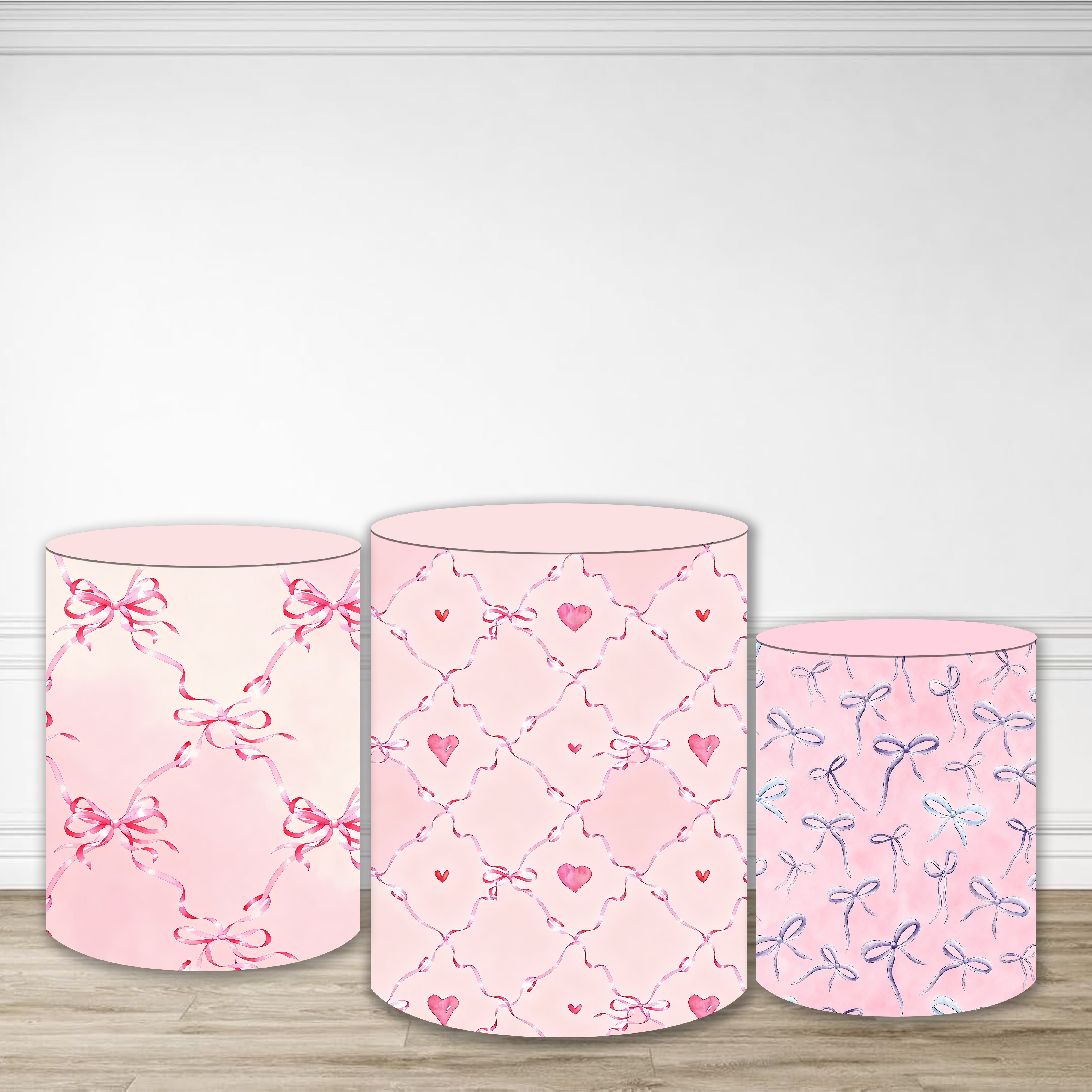 Plinth Cover Pink Ribbon Heart Pattern Birthday Party Backdrop MRR9-177