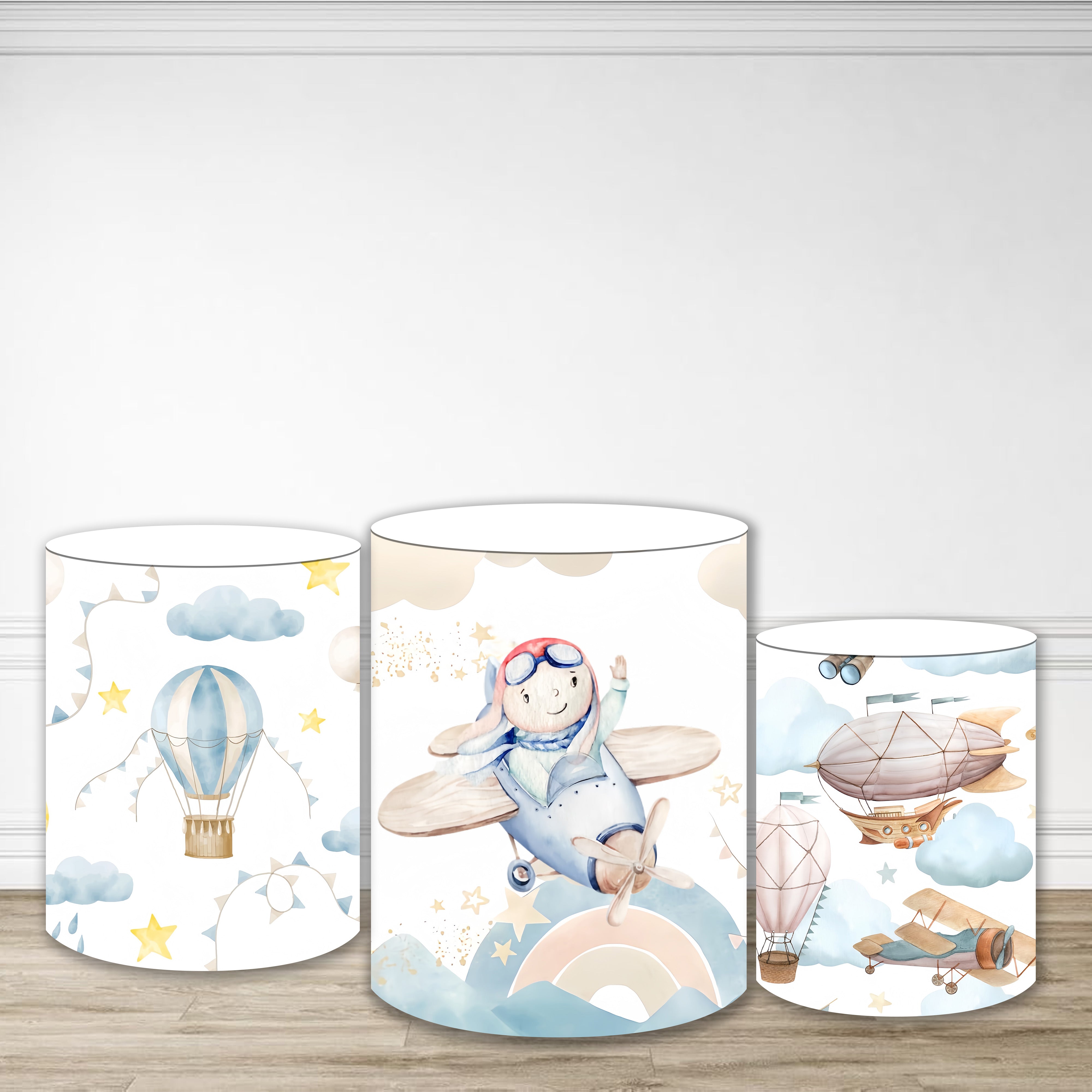 Plinth Cylinder Cover Kit Cute Pilot Airplane Adventure Birthday Backdrop MRR9-179