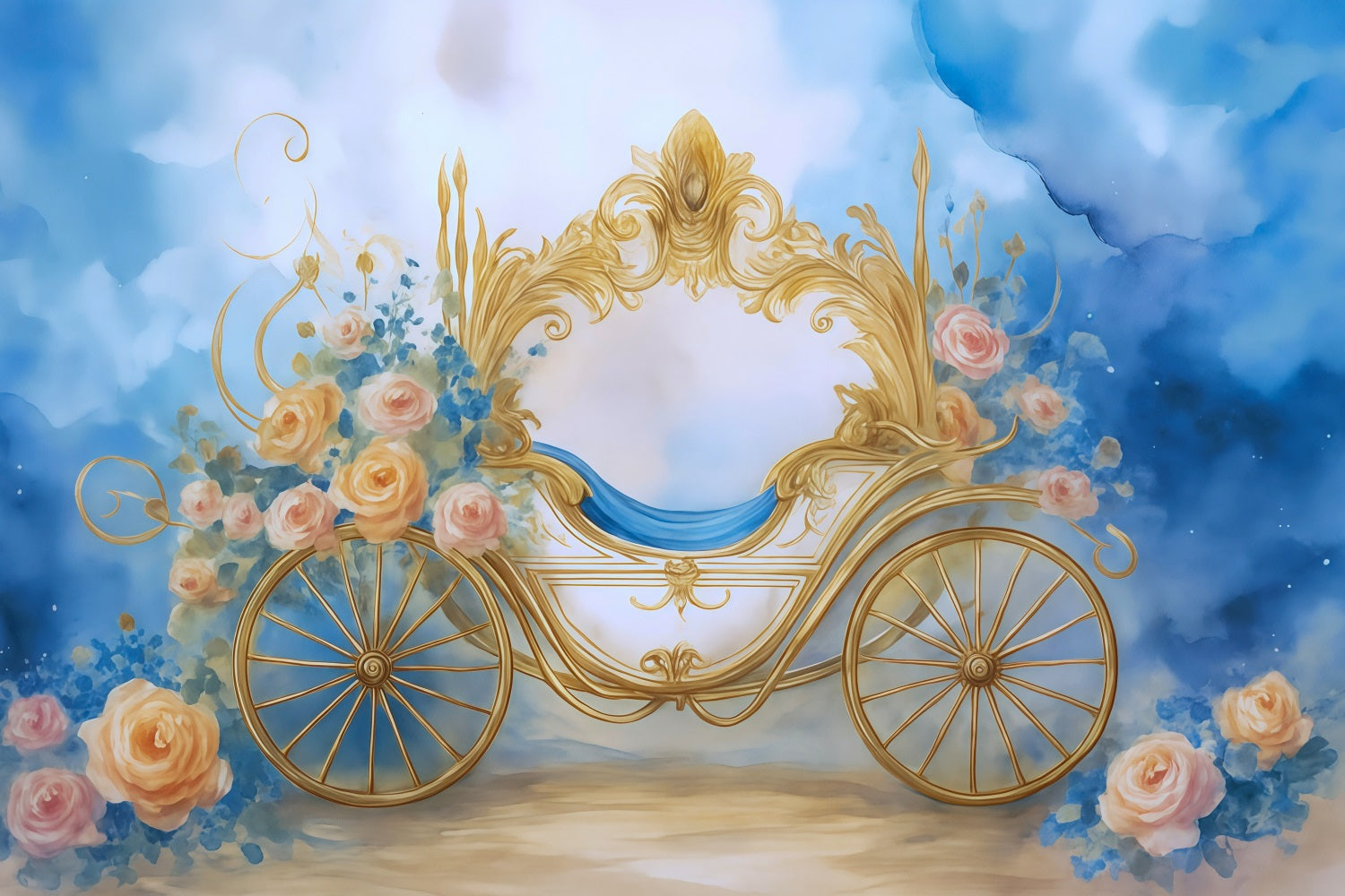 Newborn Photo Backdrop Golden Carriage Floral Fantasy Kids Backdrop MRR9-18