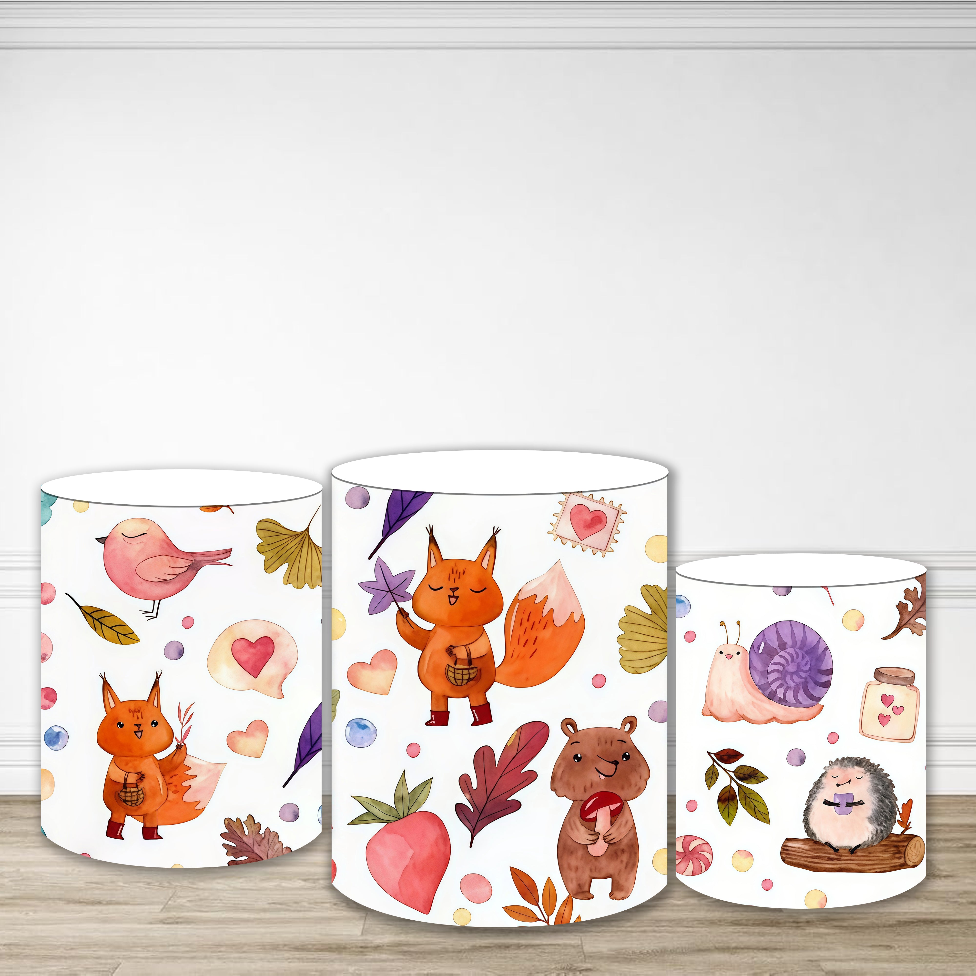 Cylinder Cover Cartoon Woodland Animals Autumn Pedestal Cover MRR9-181