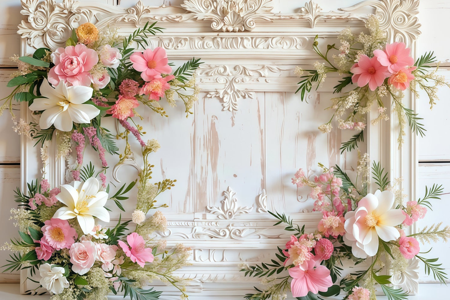 Vintage Backdrop Classic Frame Flower Garland Vintage Wall Backdrop MRR9-19
