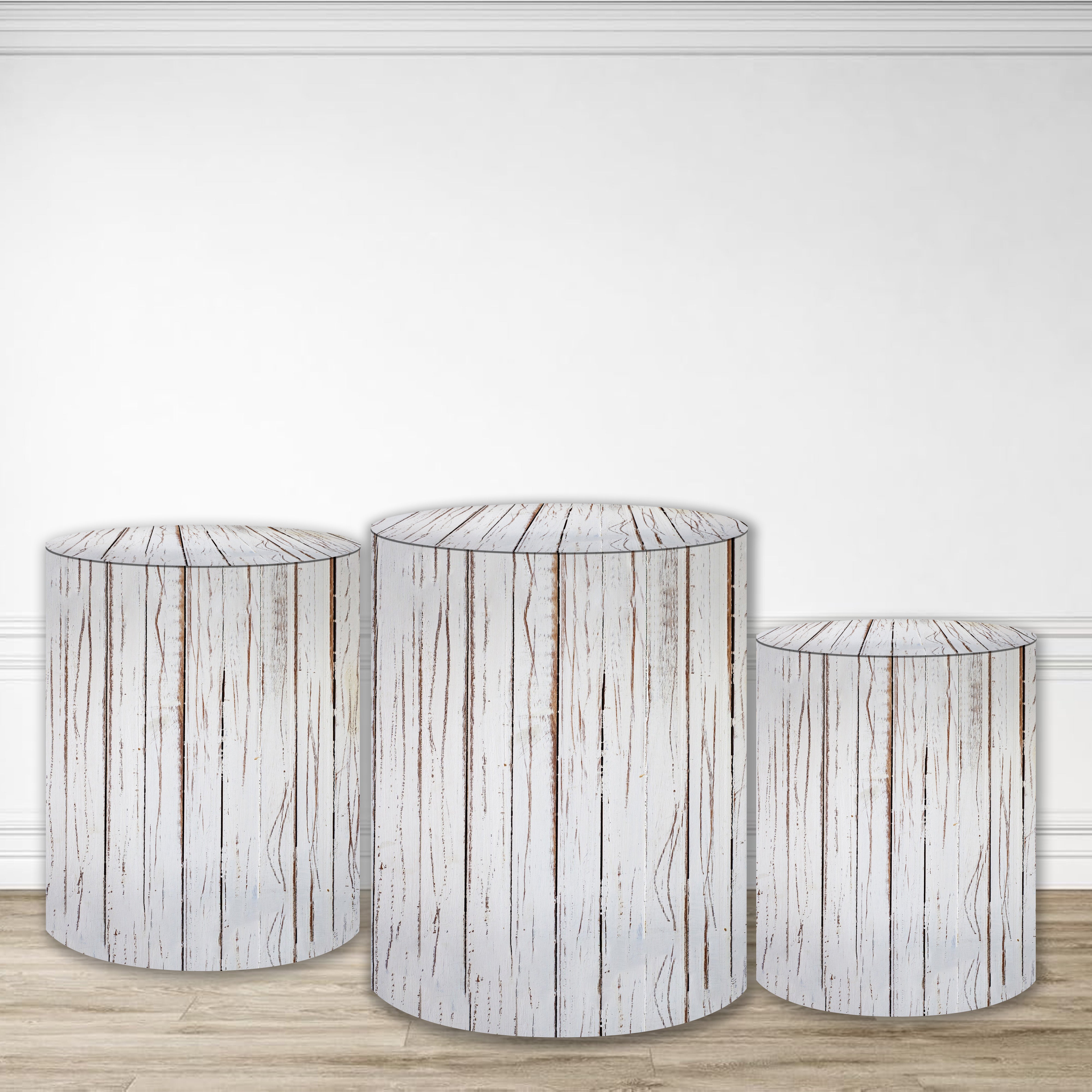 Plinth Cover White Distressed Wooden Board Cylinder Cover MRR9-197