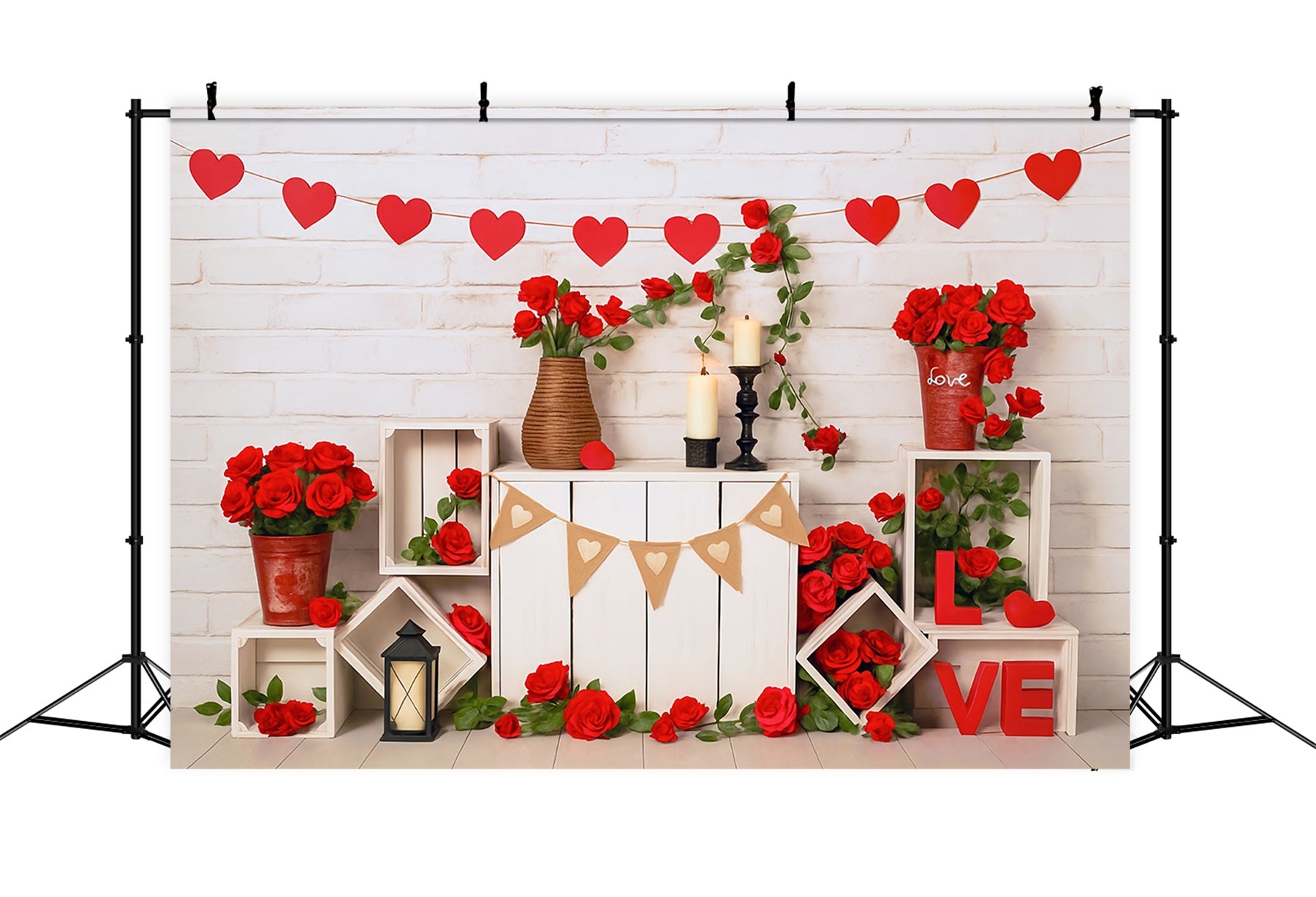 Valentine Backdrops Red Roses Hearts Love Decor Valentine's Day Backdrop MRR9-2