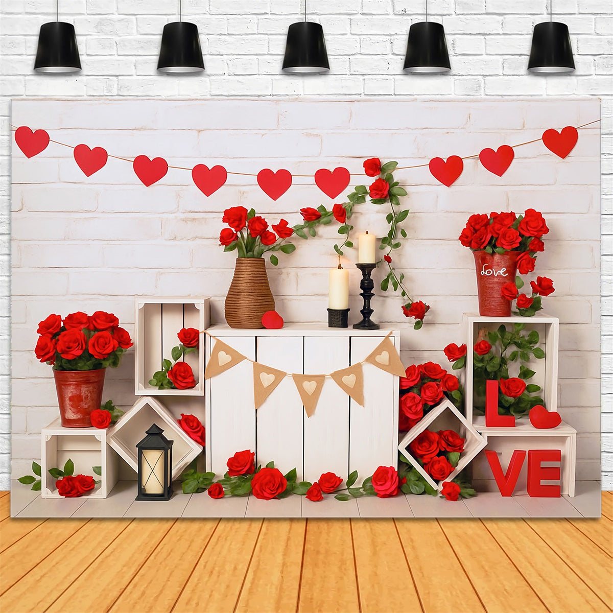 Valentine Backdrops Red Roses Hearts Love Decor Valentine's Day Backdrop MRR9-2