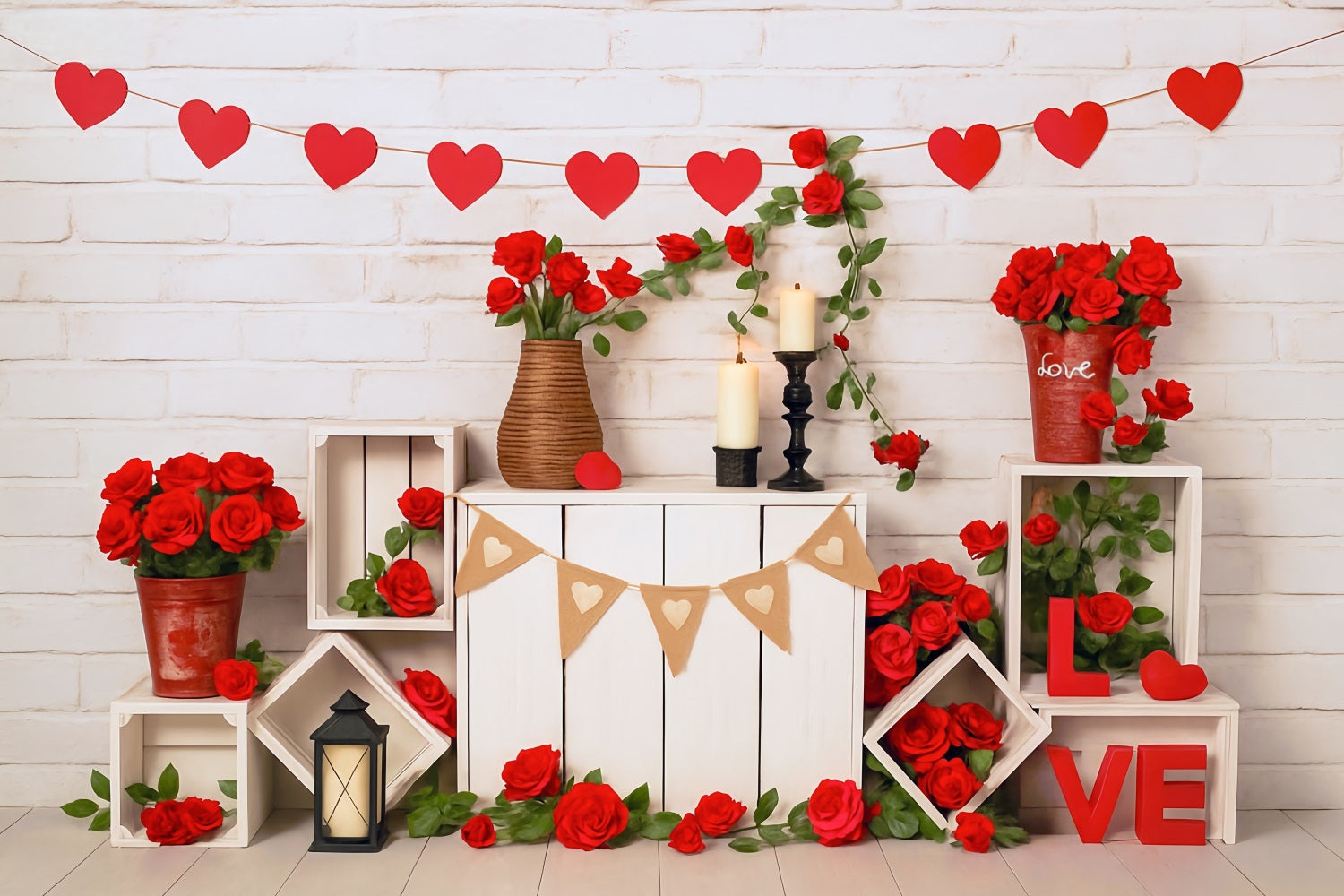 Valentine Backdrops Red Roses Hearts Love Decor Valentine's Day Backdrop MRR9-2