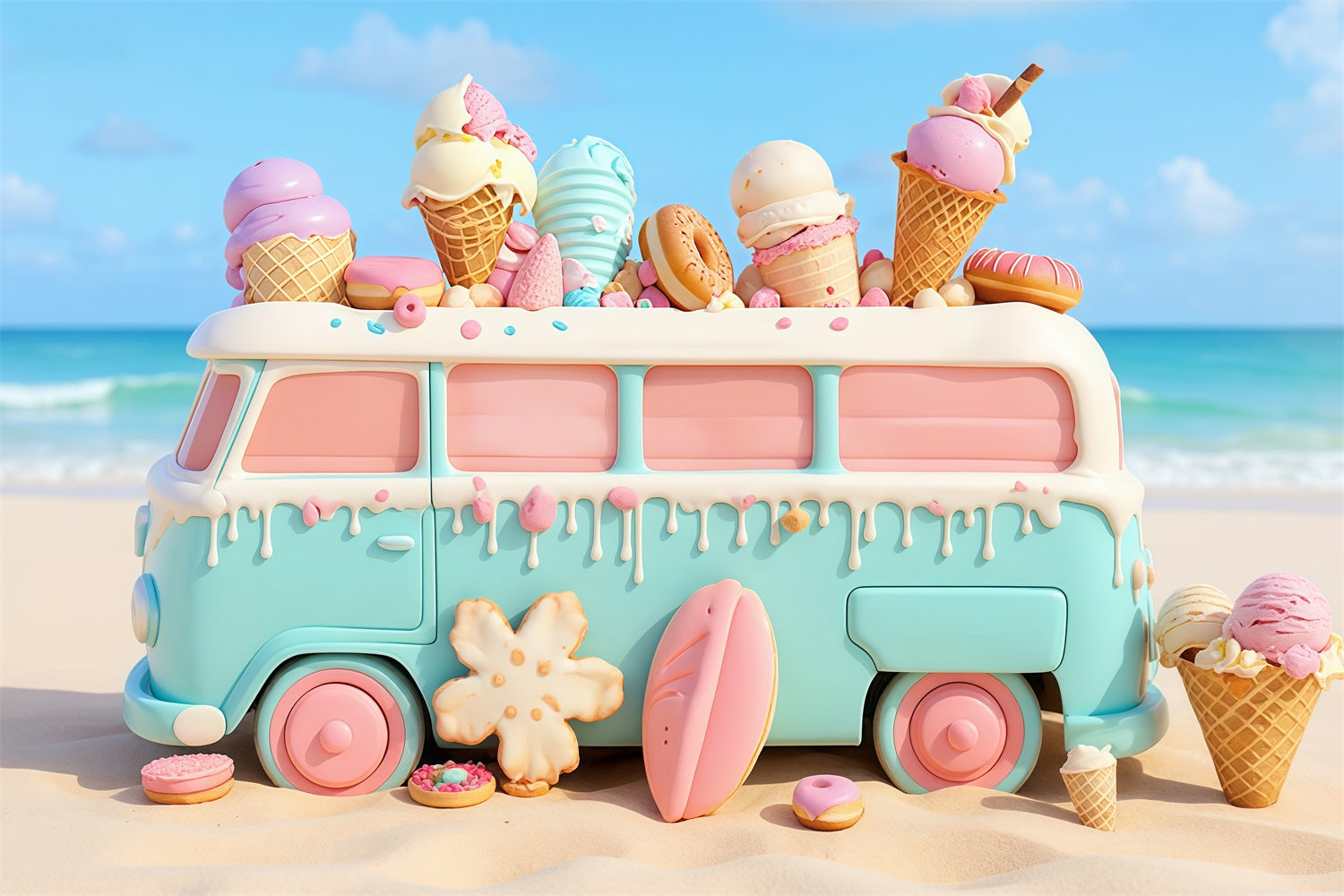 Newborn Photo Backdrop Candy Pastel Ice Cream Van Children Backdrops MRR9-20
