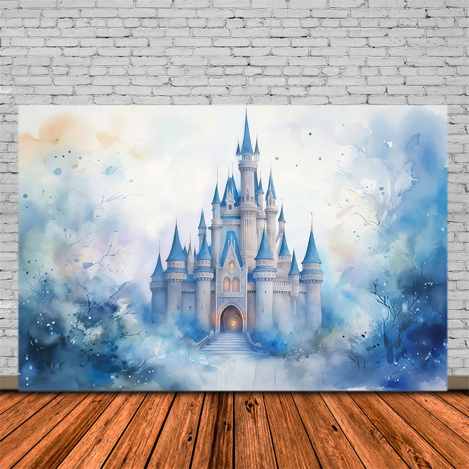 Castle Photo Backdrop Blue Towers Fairytale Castle Newborn Backdrop MRR9-23