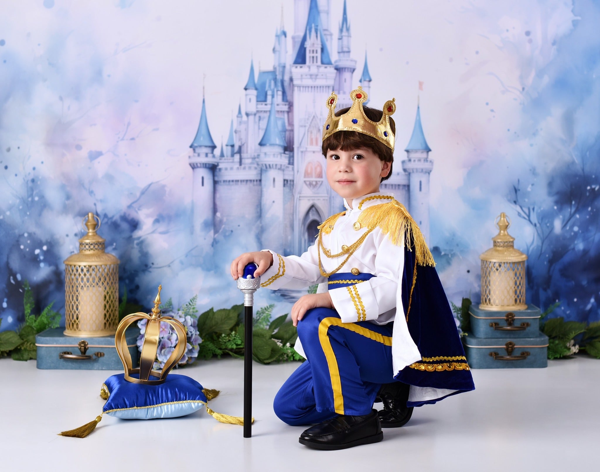 Castle Photo Backdrop Blue Towers Fairytale Castle Newborn Backdrop MRR9-23