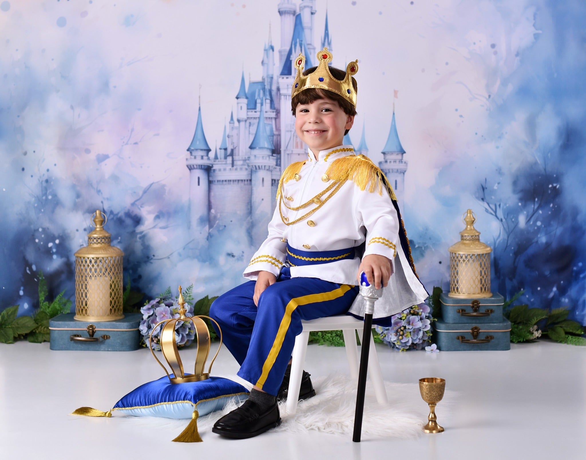 Castle Photo Backdrop Blue Towers Fairytale Castle Newborn Backdrop MRR9-23