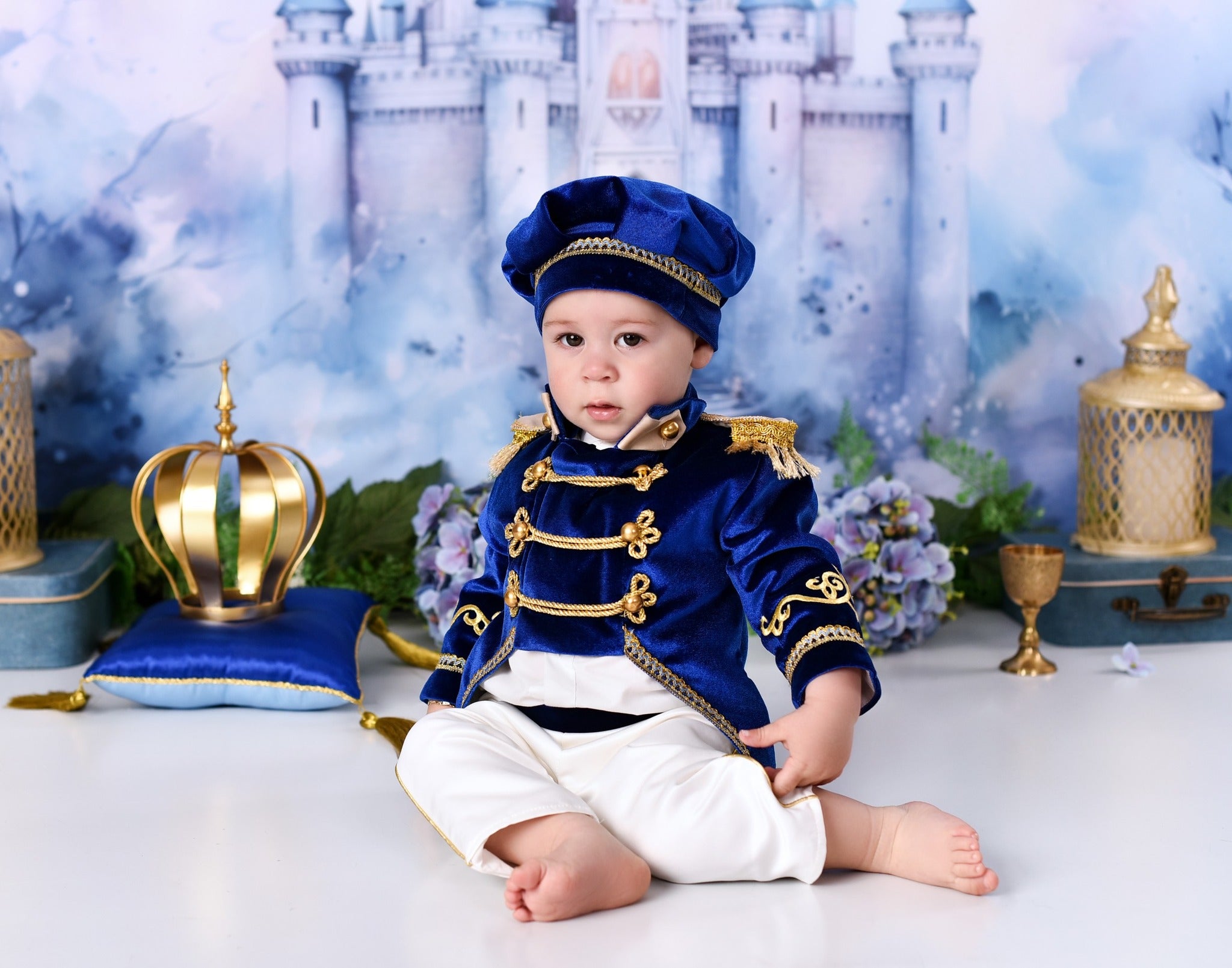 Castle Photo Backdrop Blue Towers Fairytale Castle Newborn Backdrop MRR9-23