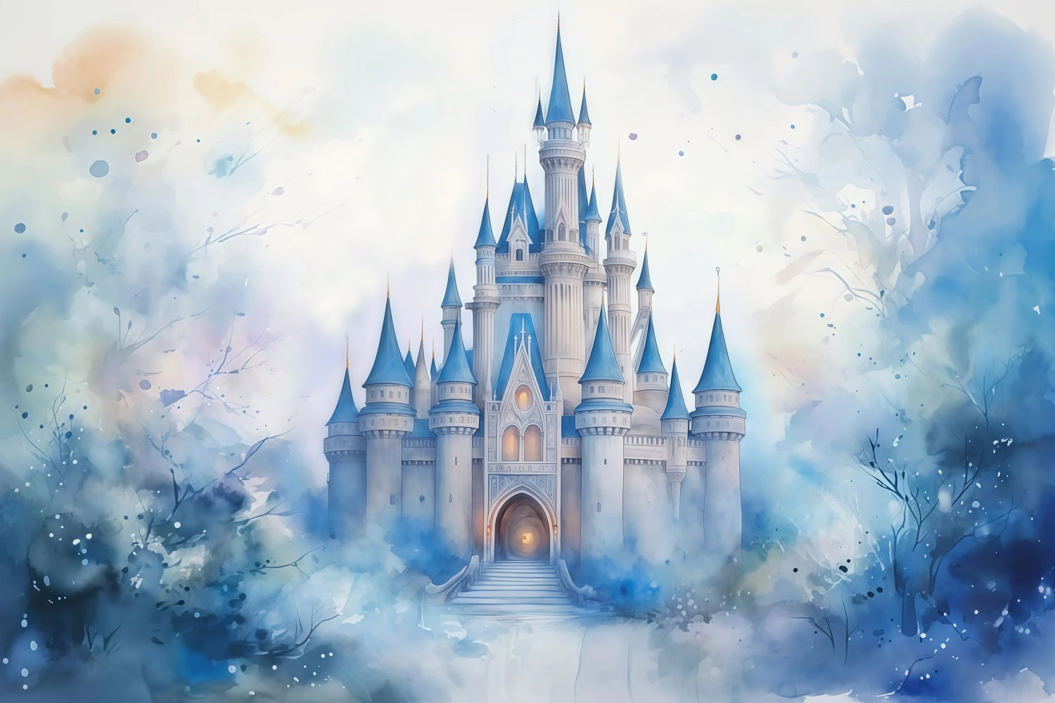 Castle Photo Backdrop Blue Towers Fairytale Castle Newborn Backdrop MRR9-23