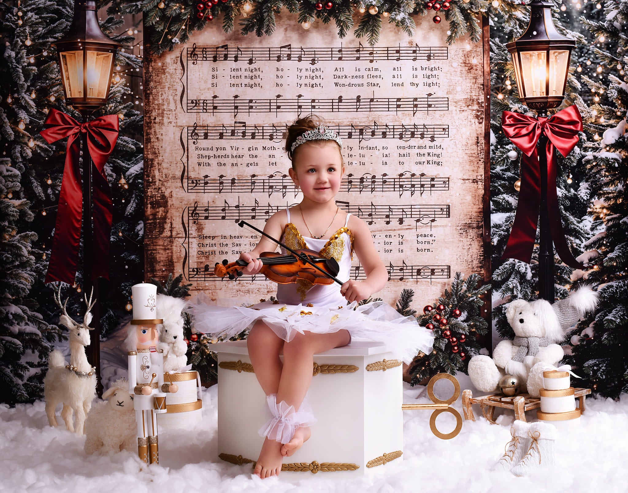 Joy To The World Backdrop Snowy Christmas Carol Music Christmas Backdrop MRR9-24