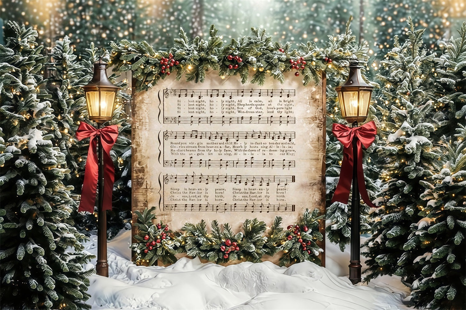 Joy To The World Backdrop Snowy Christmas Carol Music Christmas Backdrop MRR9-24