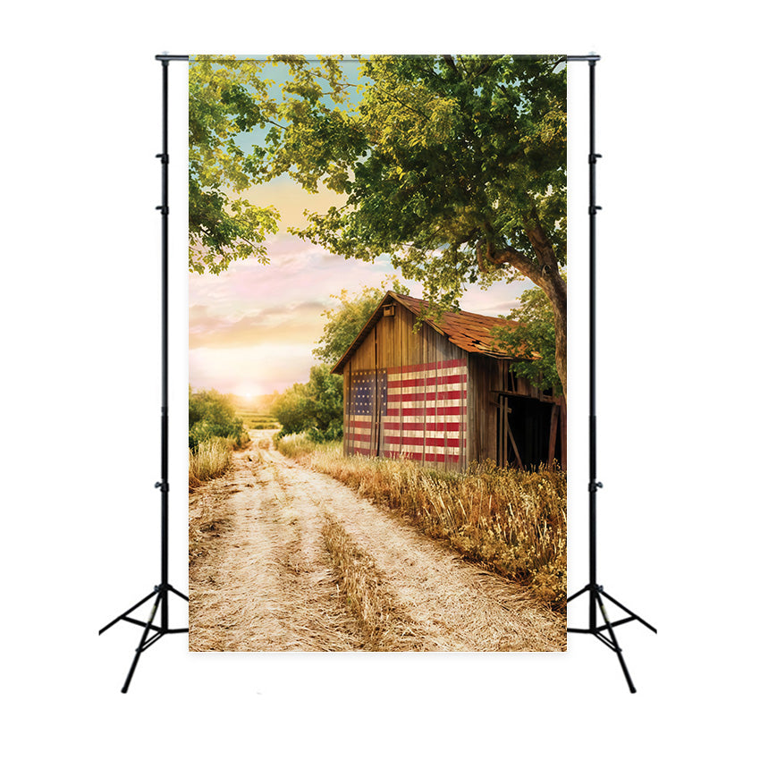 4th of July Backdrop Rustic Barn American Flag Independence Day Backdrop MRR9-29