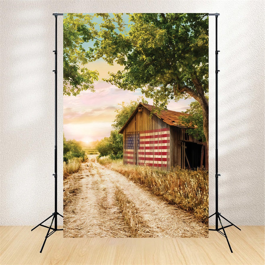 4th of July Backdrop Rustic Barn American Flag Independence Day Backdrop MRR9-29