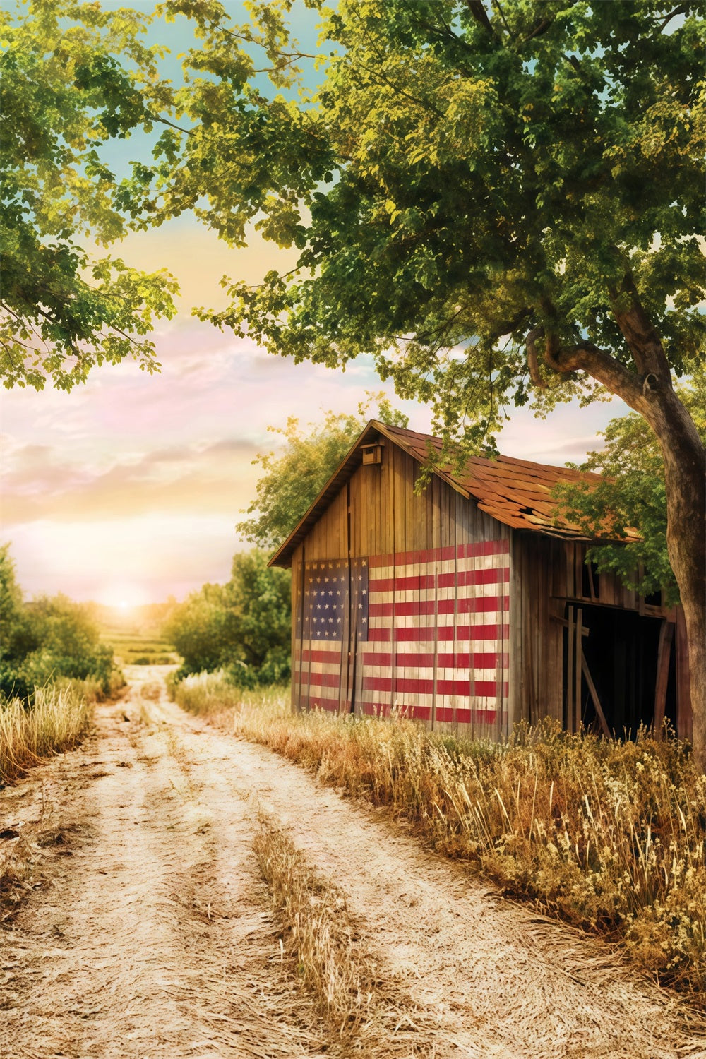 4th of July Backdrop Rustic Barn American Flag Independence Day Backdrop MRR9-29