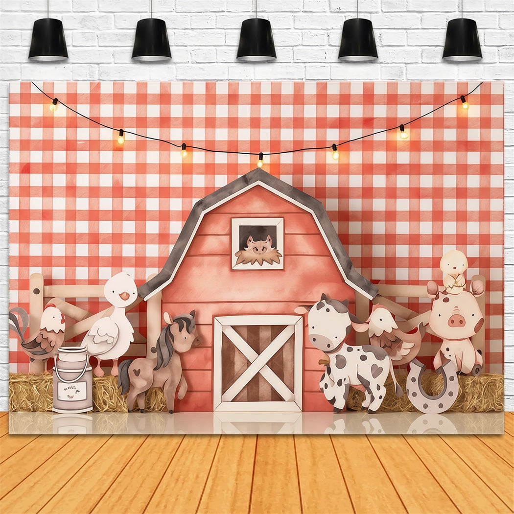 Kids Photo Backdrop Cartoon Farm Animals Barn Newborn Backdrop MRR9-31