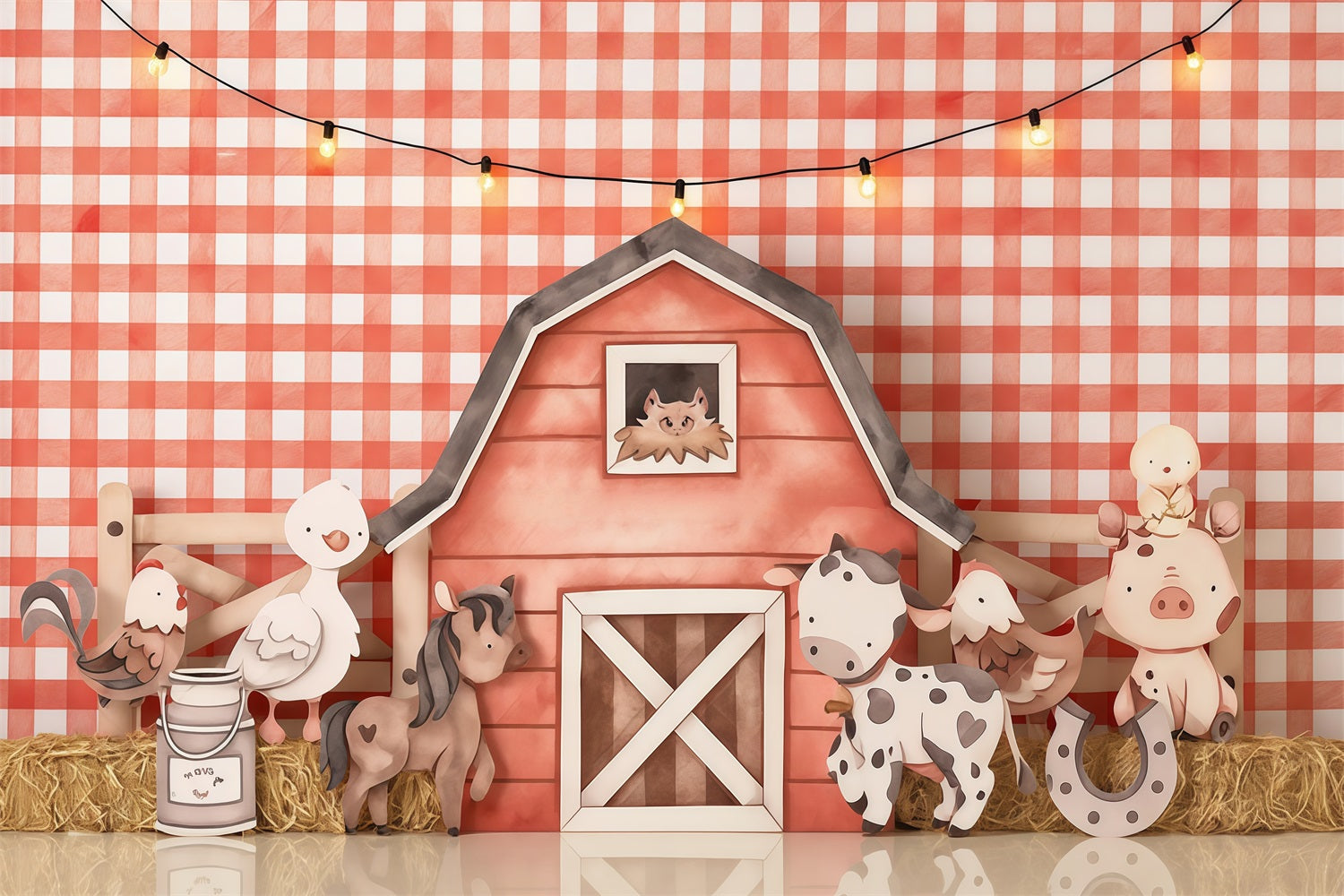 Kids Photo Backdrop Cartoon Farm Animals Barn Newborn Backdrop MRR9-31
