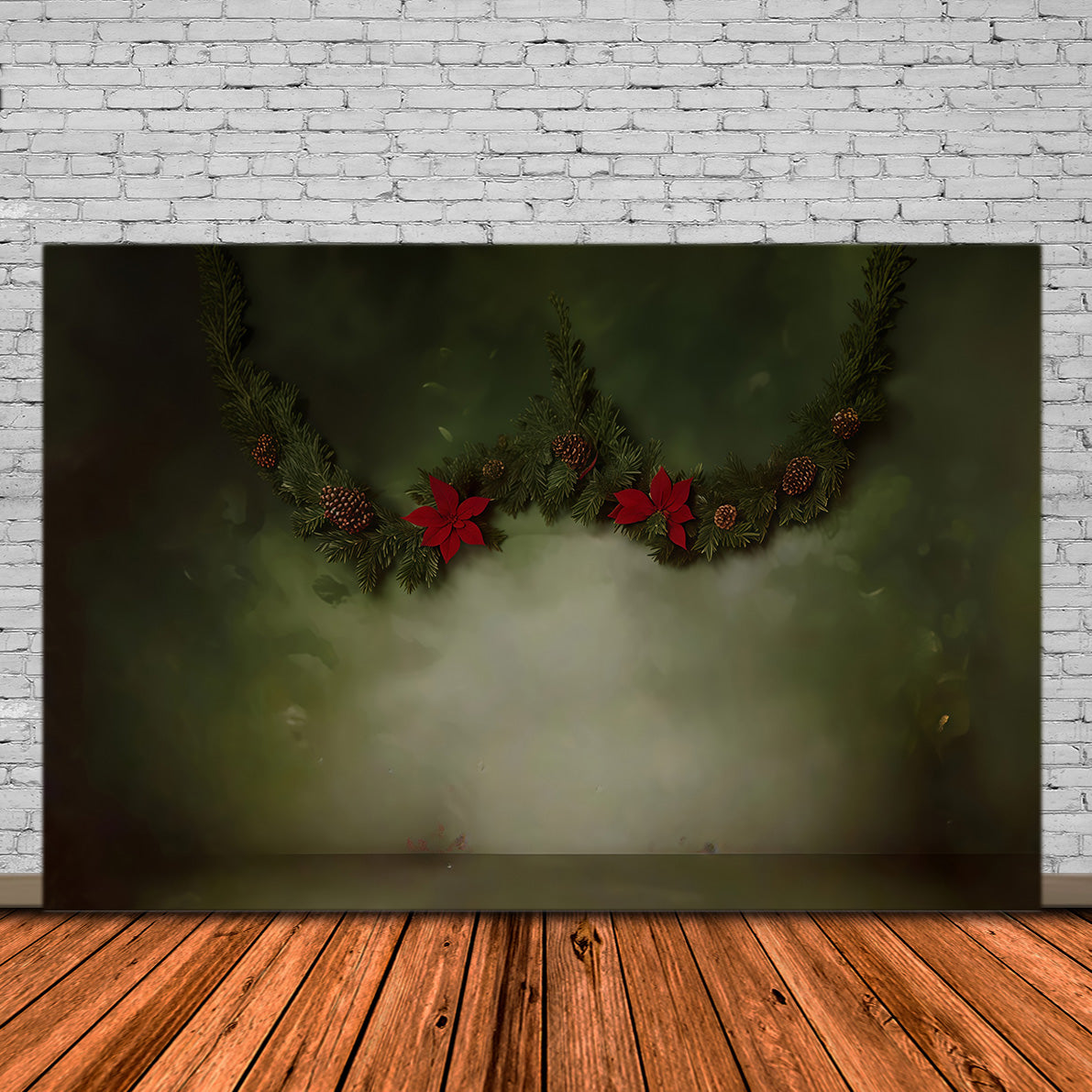 Vintage Backdrop Christmas Garland Pinecones Vintage Photo Backdrop MRR9-33