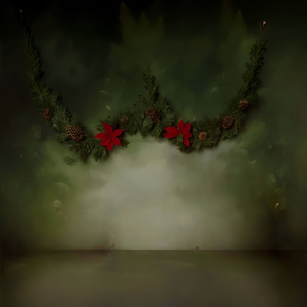 Vintage Backdrop Christmas Garland Pinecones Vintage Photo Backdrop MRR9-33