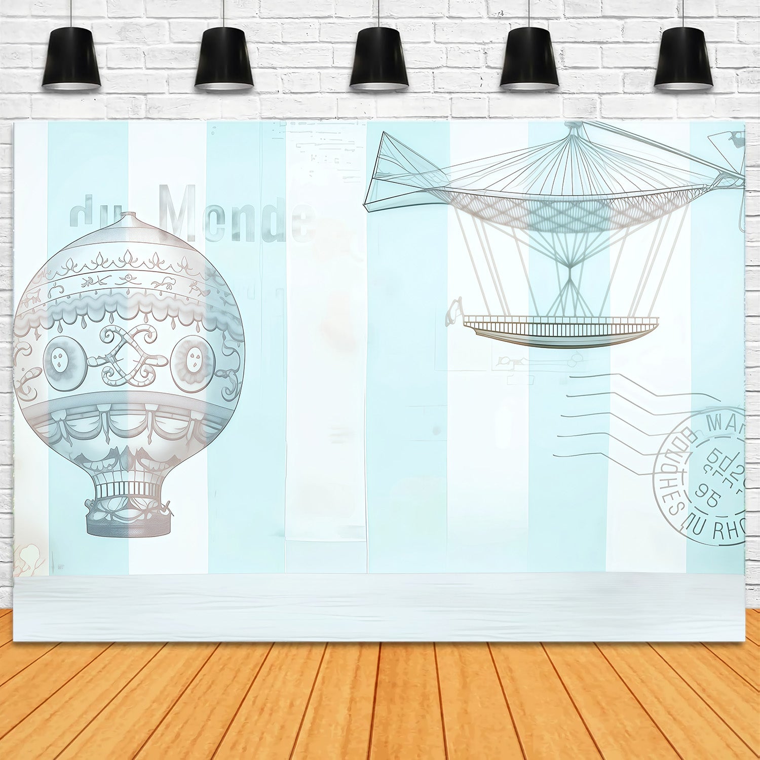 Newborn Backdrop Vintage Hot Air Balloon Illustration Kids Photo Backdrop MRR9-37