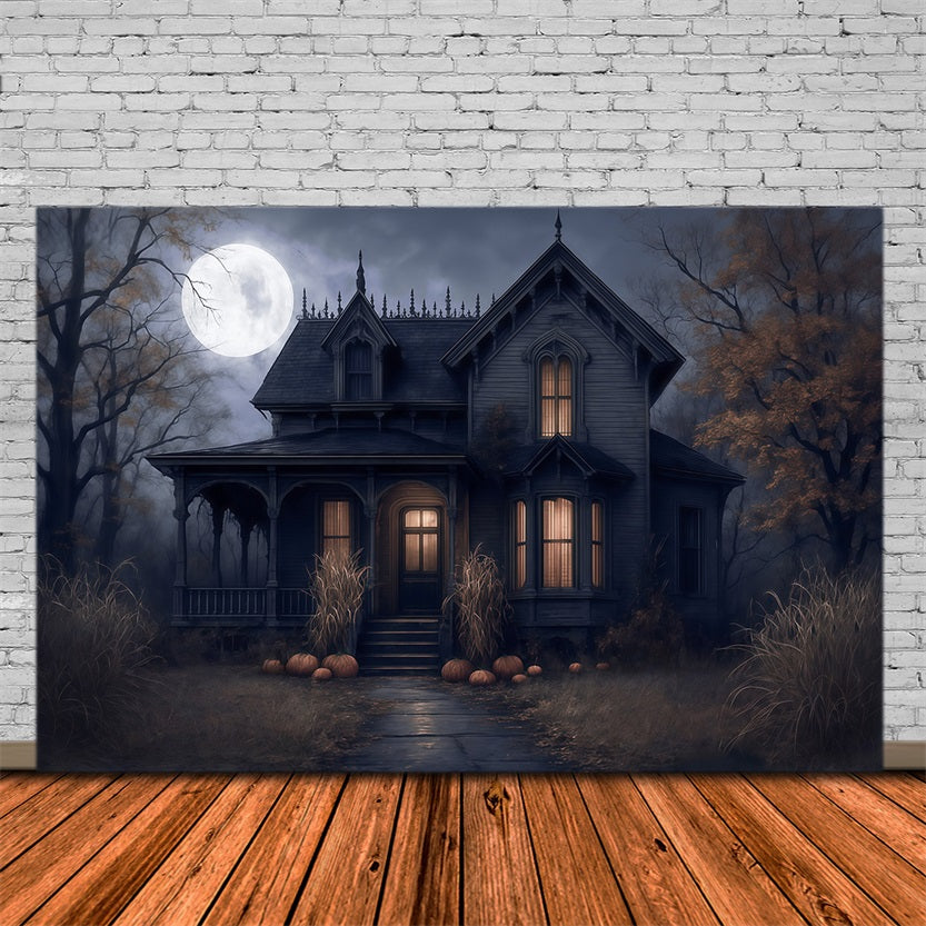 Halloween Backdrop Haunted House Full Moon Night Spooky Halloween Backdrop MRR9-38