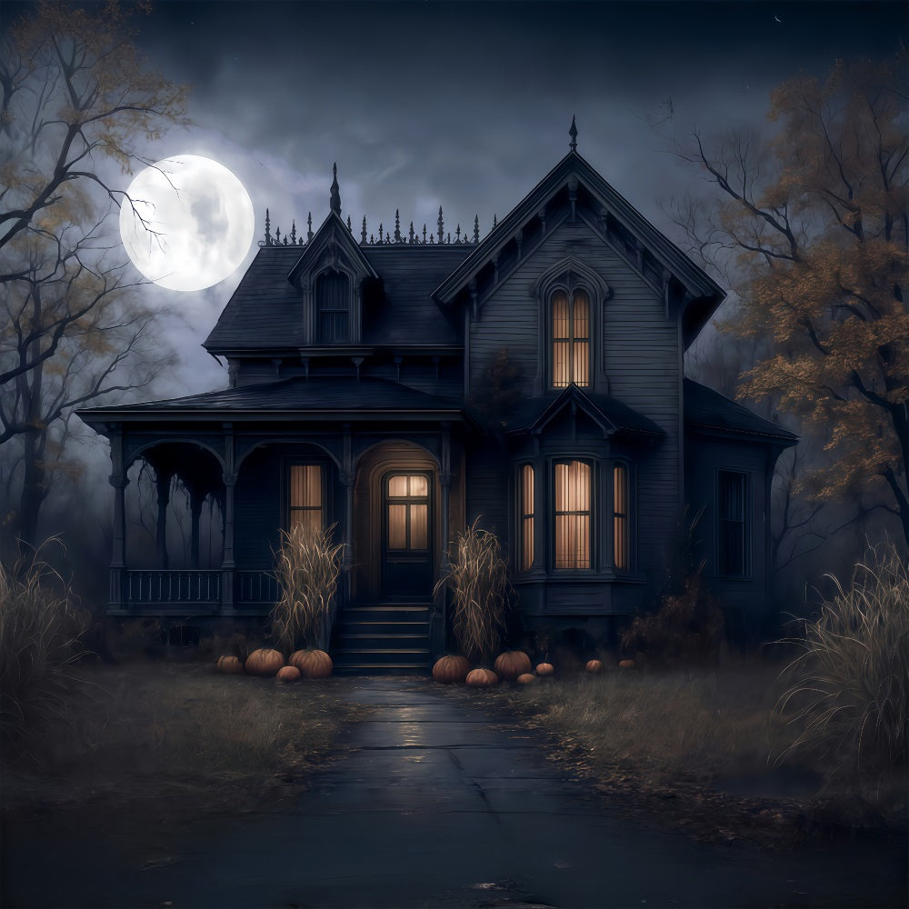Halloween Backdrop Haunted House Full Moon Night Spooky Halloween Backdrop MRR9-38