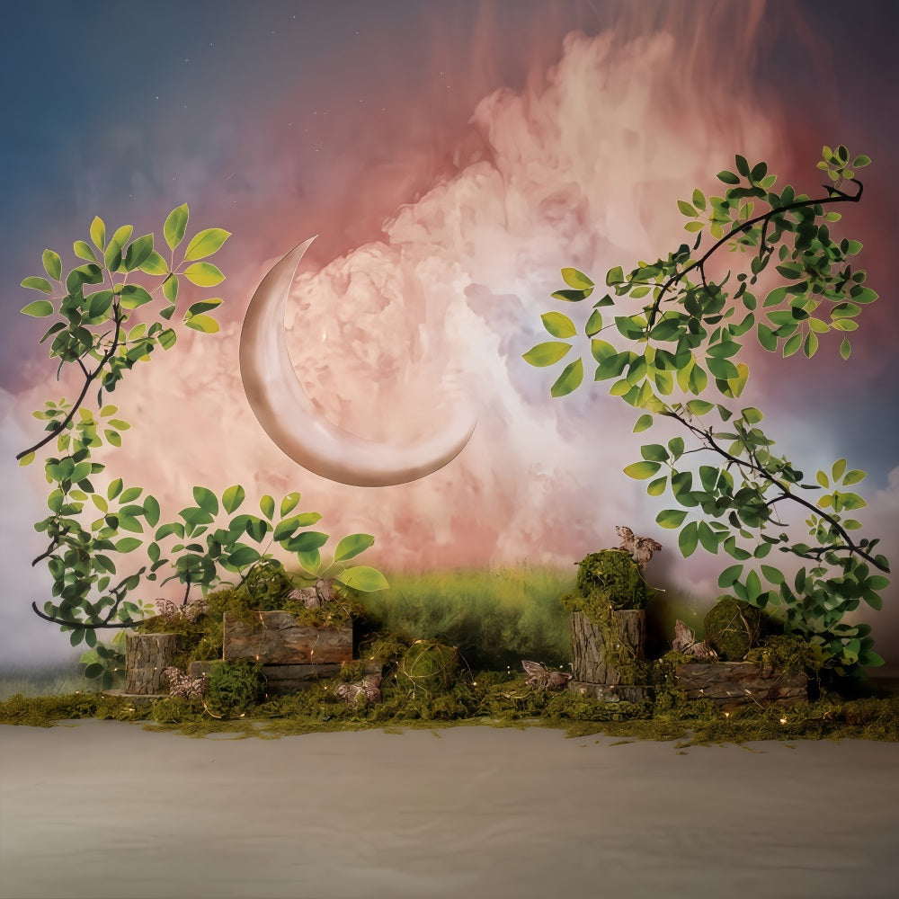 Kids Photo Backdrop Enchanted Crescent Moon Garden Newborn Backdrop MRR9-39