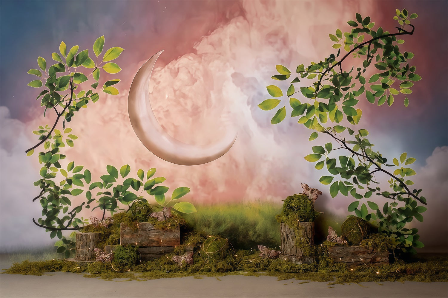 Kids Photo Backdrop Enchanted Crescent Moon Garden Newborn Backdrop MRR9-39