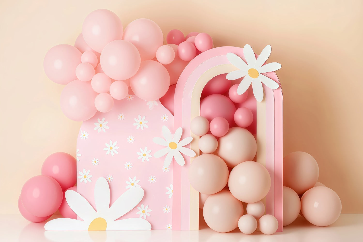 Cake Smash Backdrop Pink Daisy Balloon Rainbow Birthday Photo Backdrop MRR9-40
