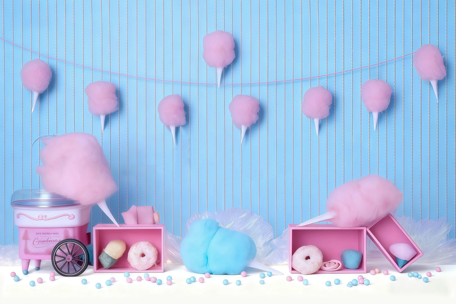 Cake Smash Photography Backdrop Cotton Candy Carnival Birthday Backdrop MRR9-41