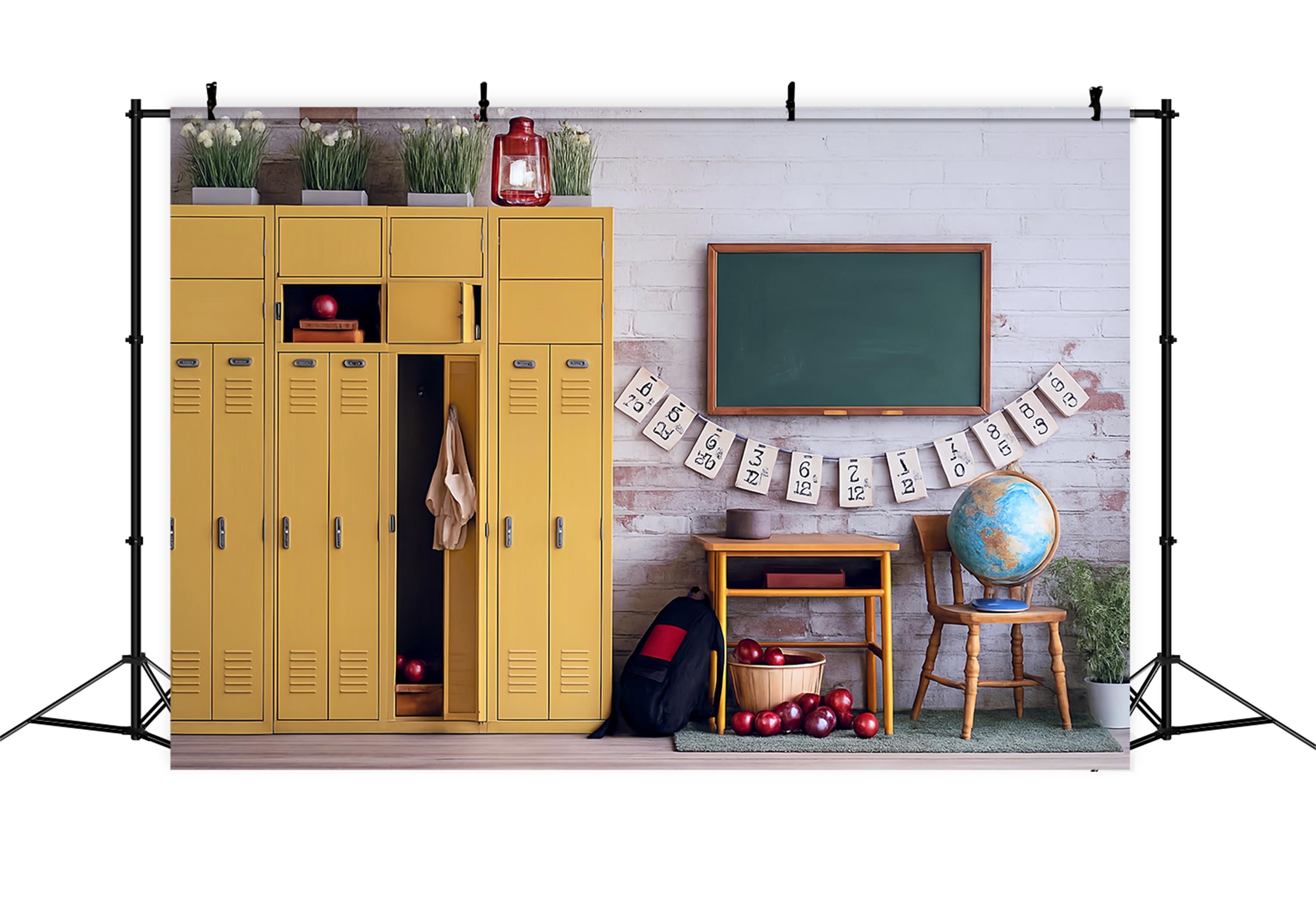 Back To School Photo Backdrop Yellow Locker Classroom School Backdrop MRR9-43