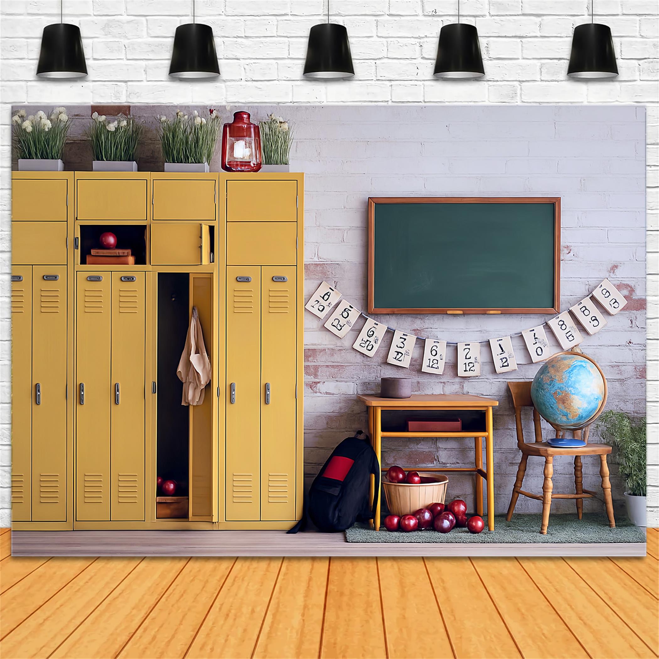 Back To School Photo Backdrop Yellow Locker Classroom School Backdrop MRR9-43